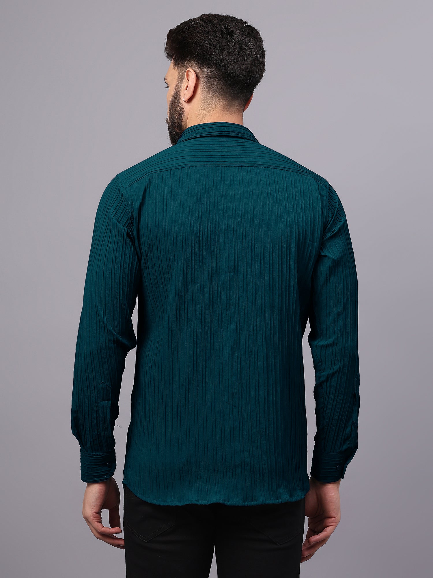 Crushed Self Stripe Dark Green Shirt