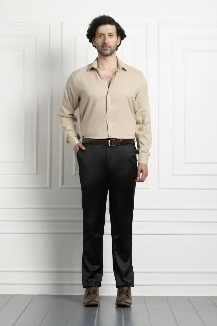 Men Classic Soft Stretchable Shirt- Beige