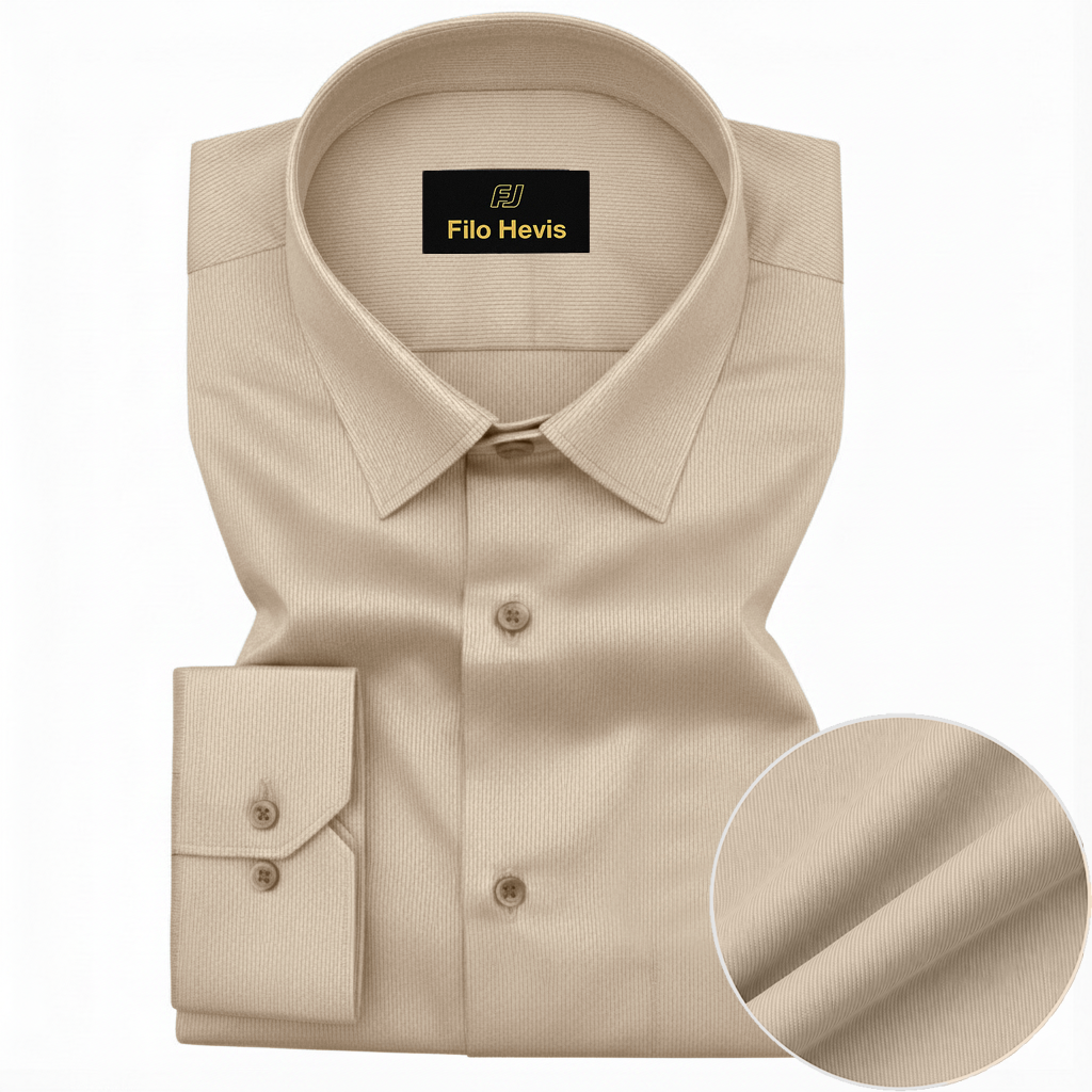 Fine-Ribbed Self-Structured Formal Shirt-BEIGE