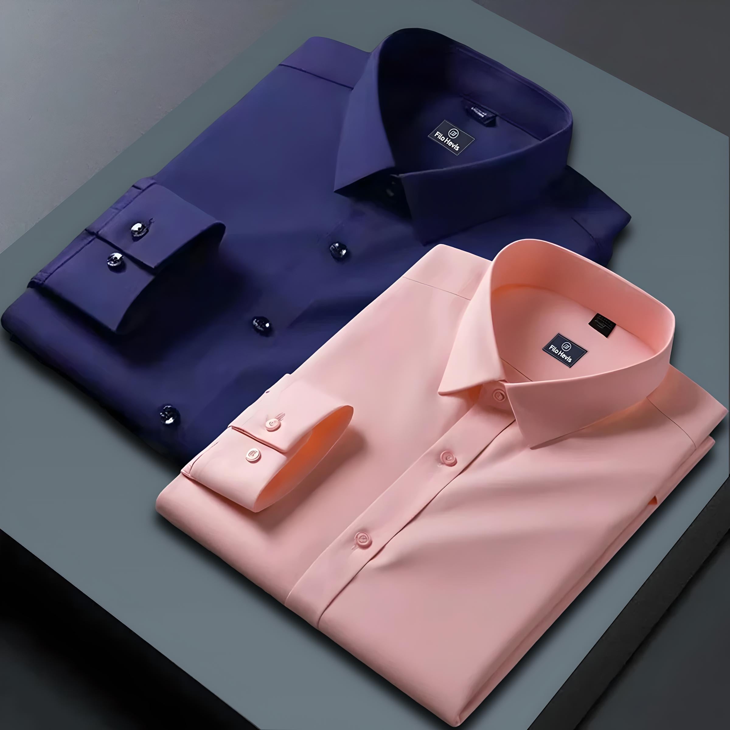 Combo of 2 Formal shirts Navy Blue & Peach Colour