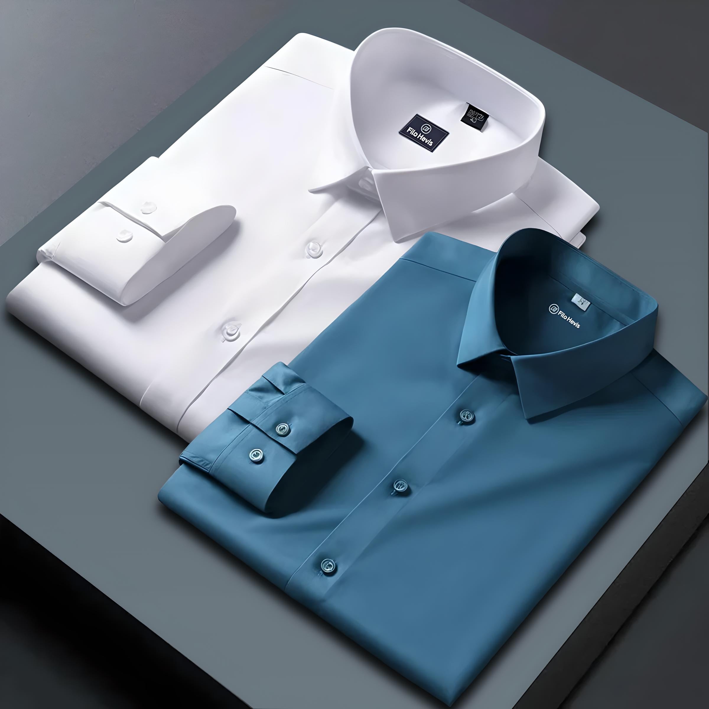 Combo of 2 Formal shirts White & Teal Blue Colour