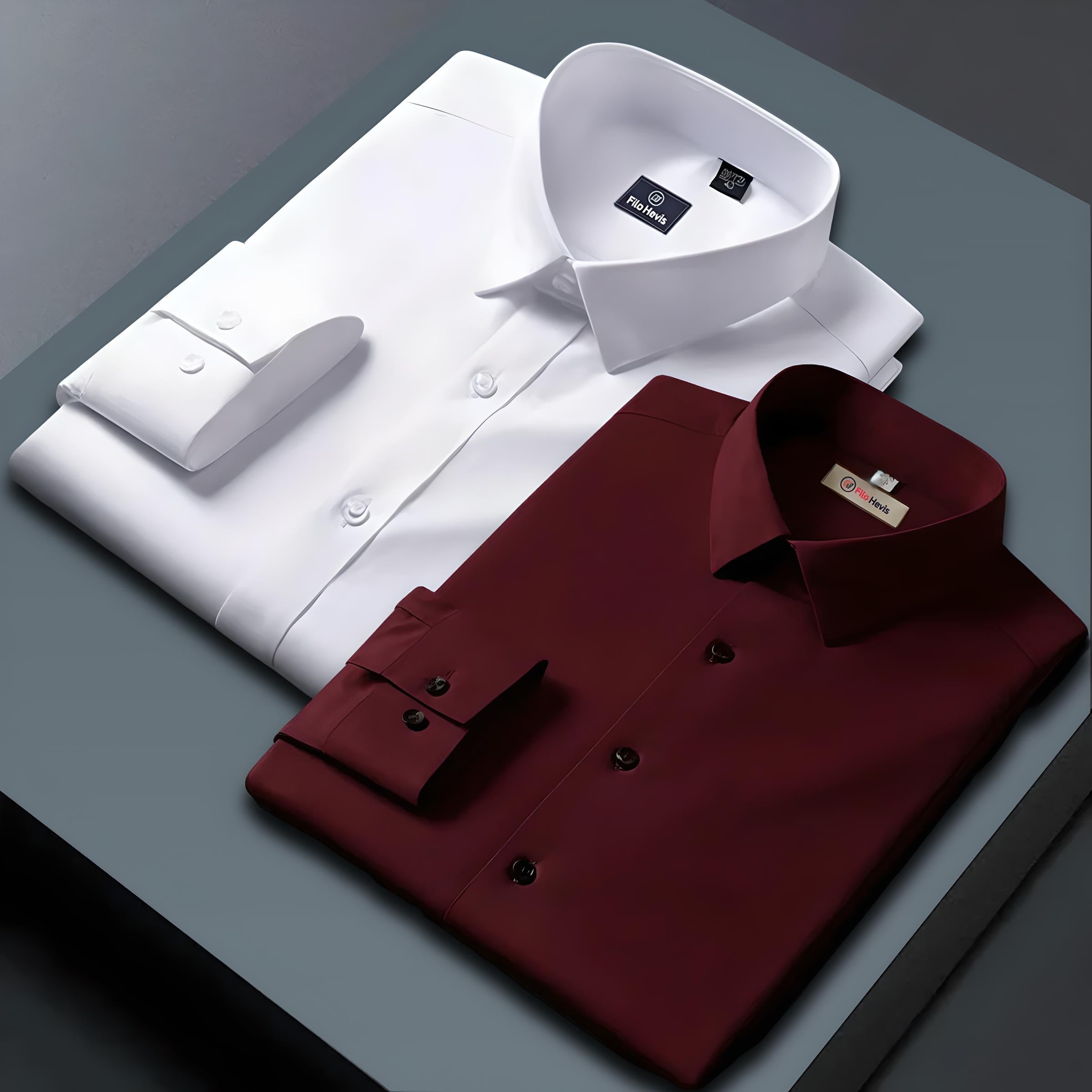 Combo of 2 Formal shirts White & Maroon Colour