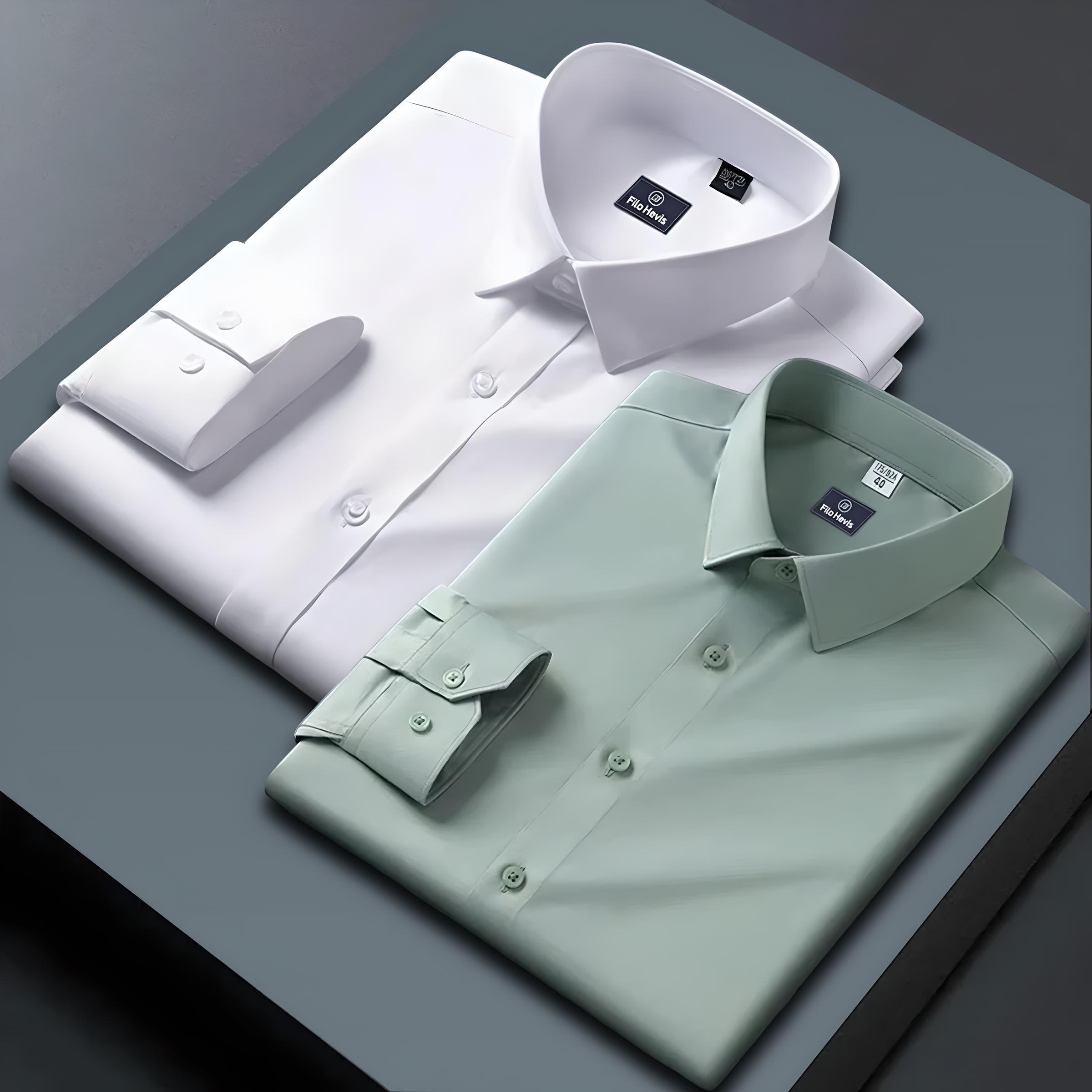 Combo of 2 Formal shirts White & Pista Green Colour