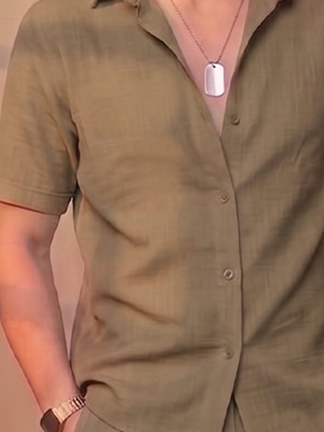 Men’s Premium Cotton Co-Ord Set | Resort Collar Shirt & Trouser Set | Beige