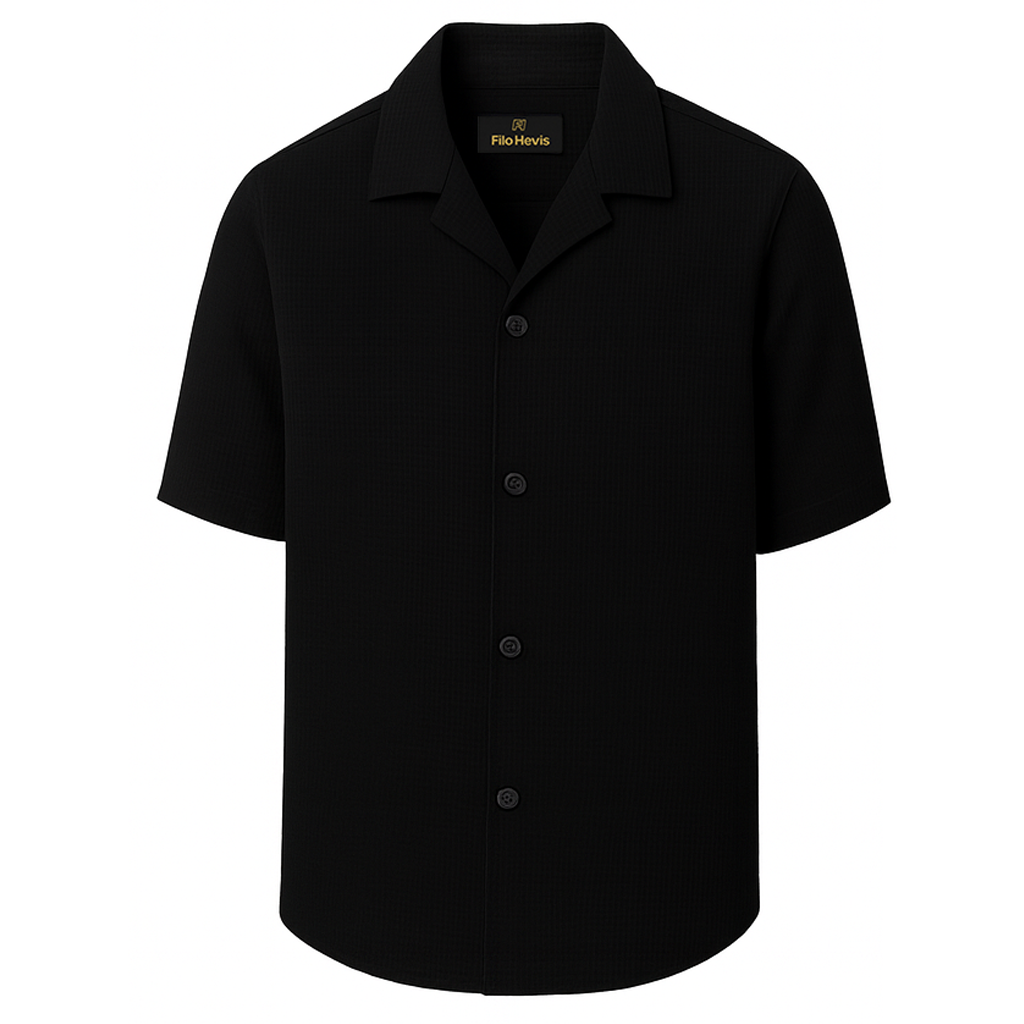 Men’s Premium Popcorn Texture Co-ord Set – Polyester Comfort Shirt & Trouser-Black