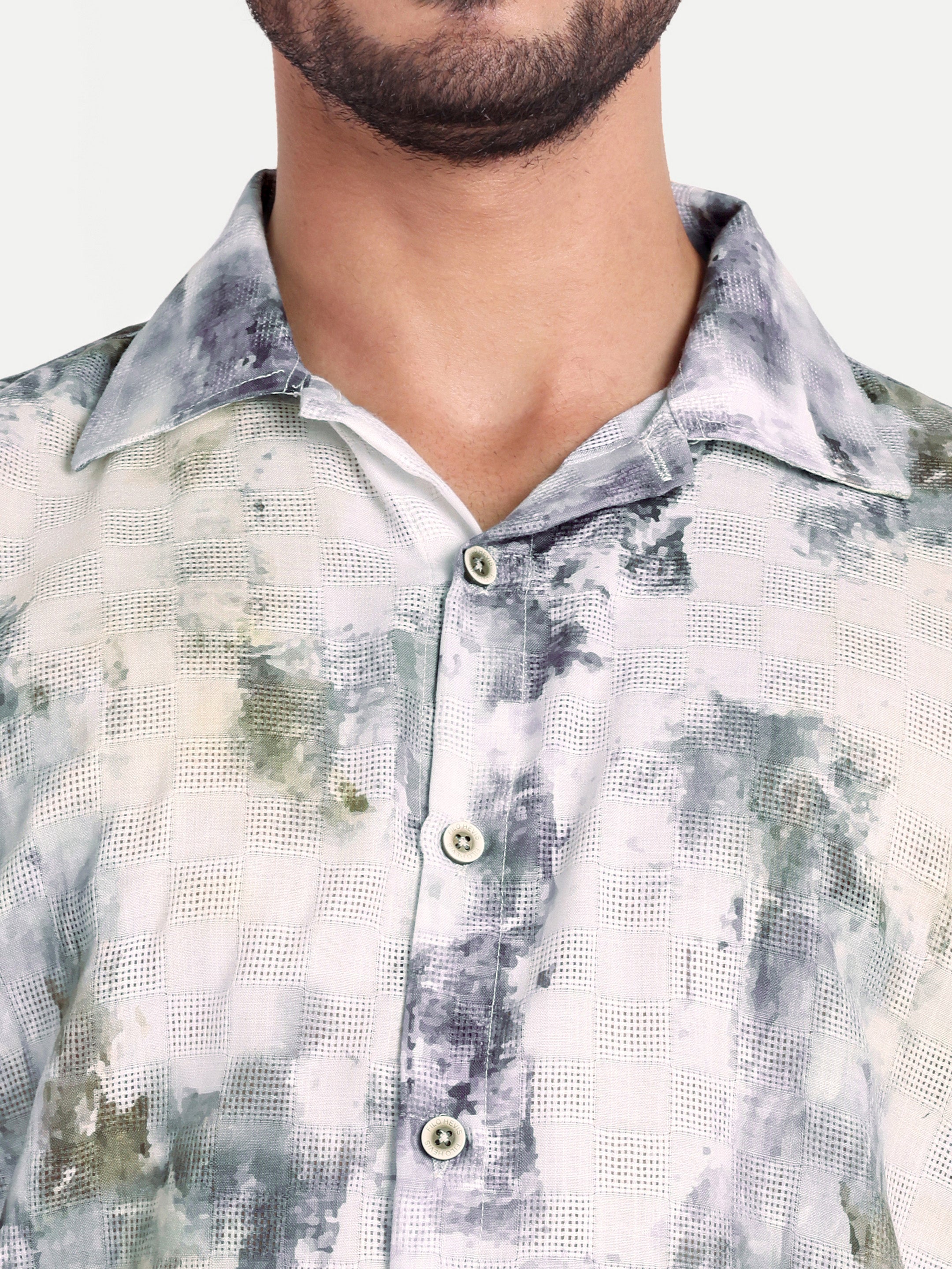 Off White Printed Textured Half Shirt