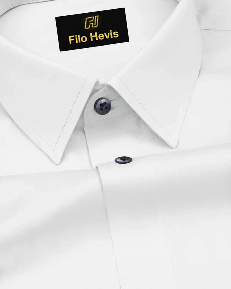 Platinum Cotton Satin Formal Shirt for Men – (Single Pocket), White Shirt With Contrast Black Buttons