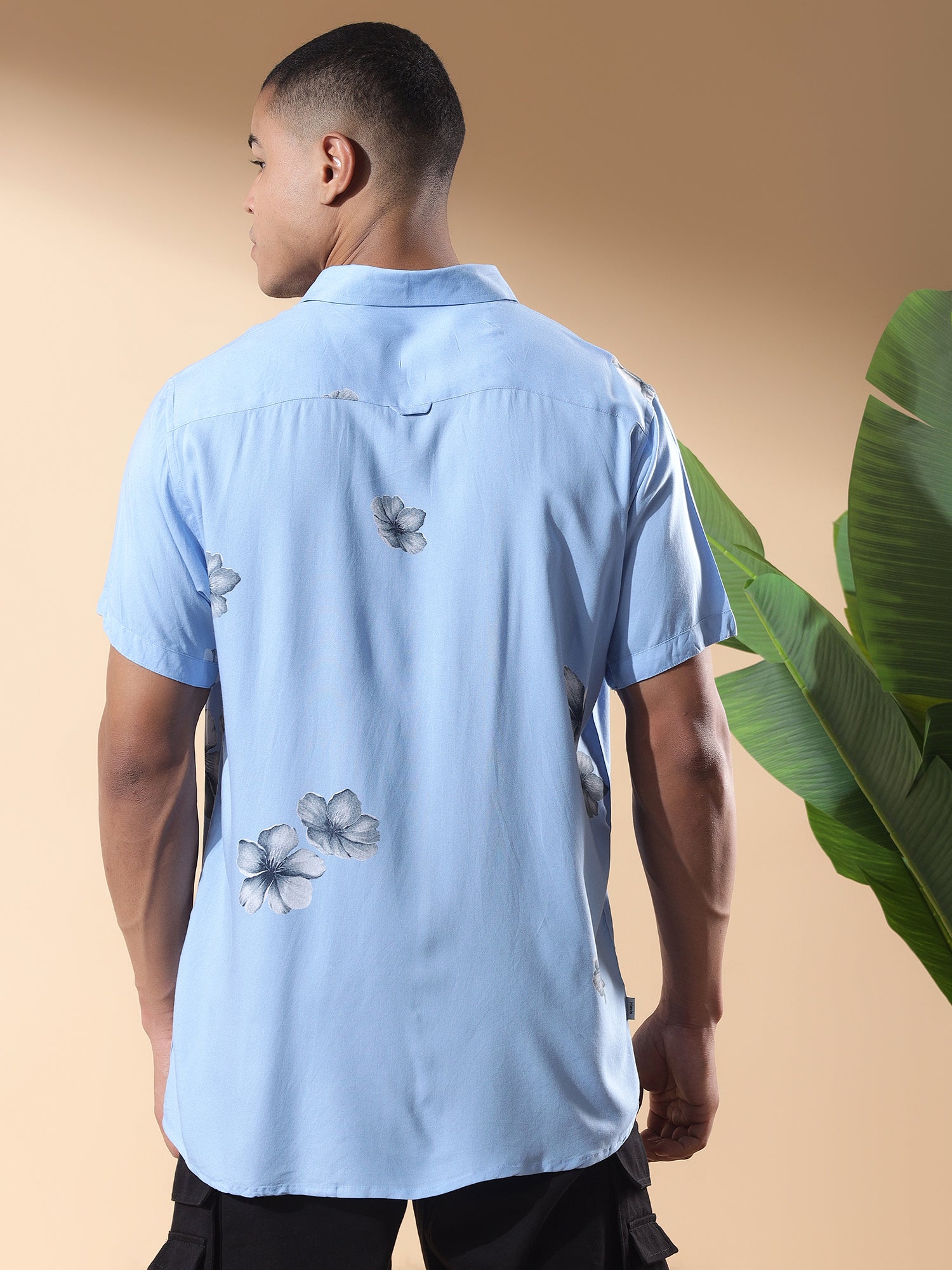 Sky blue HALF CASUAL PRINTED COTTON SHIRT REGULAR FIT FOR MEN