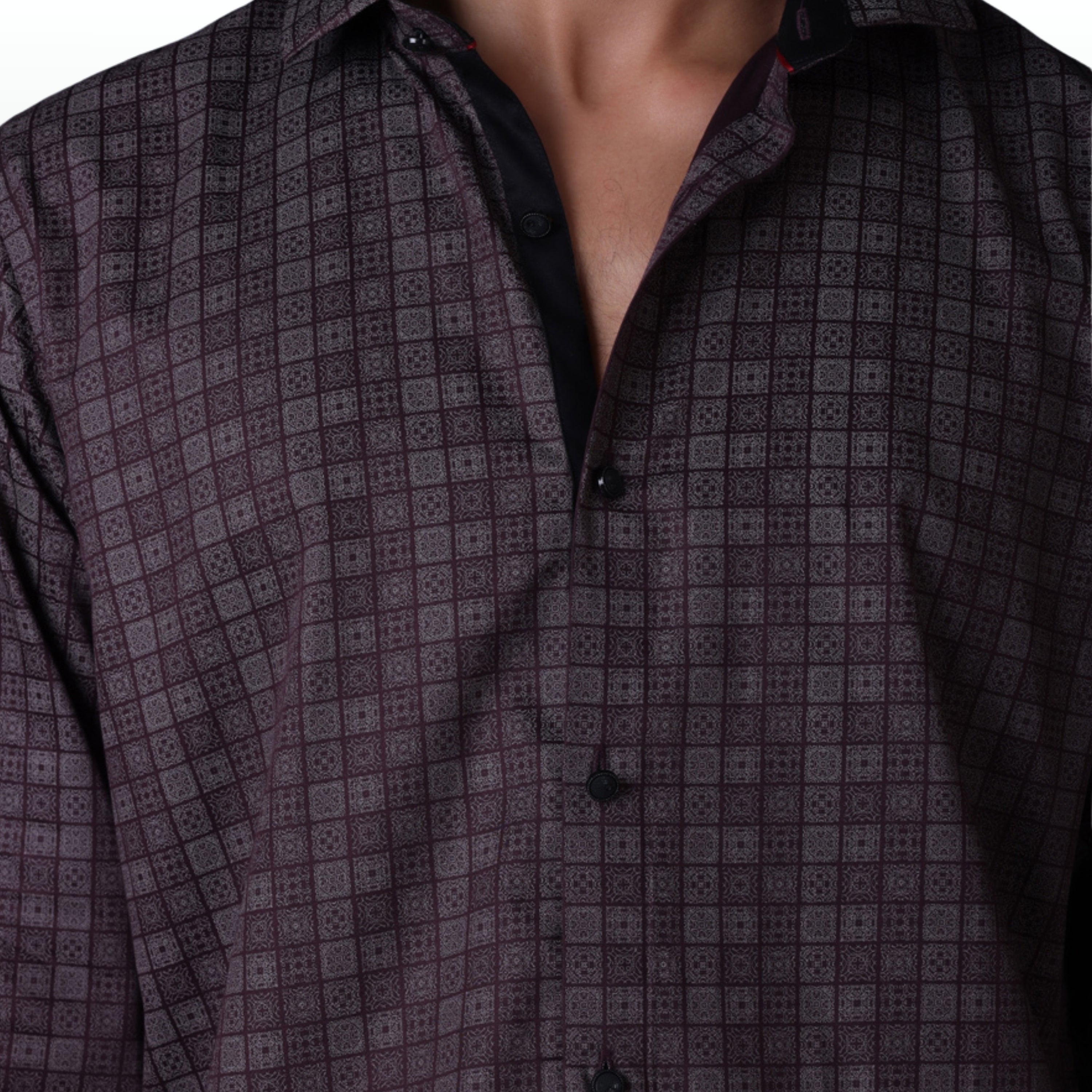PRINTED SHIRTS | FORMAL & CASUAL SHIRTS FOR MEN | FILO HEVIS GEOMETRIC PRINTS SHIRT COLLECTION-Brown