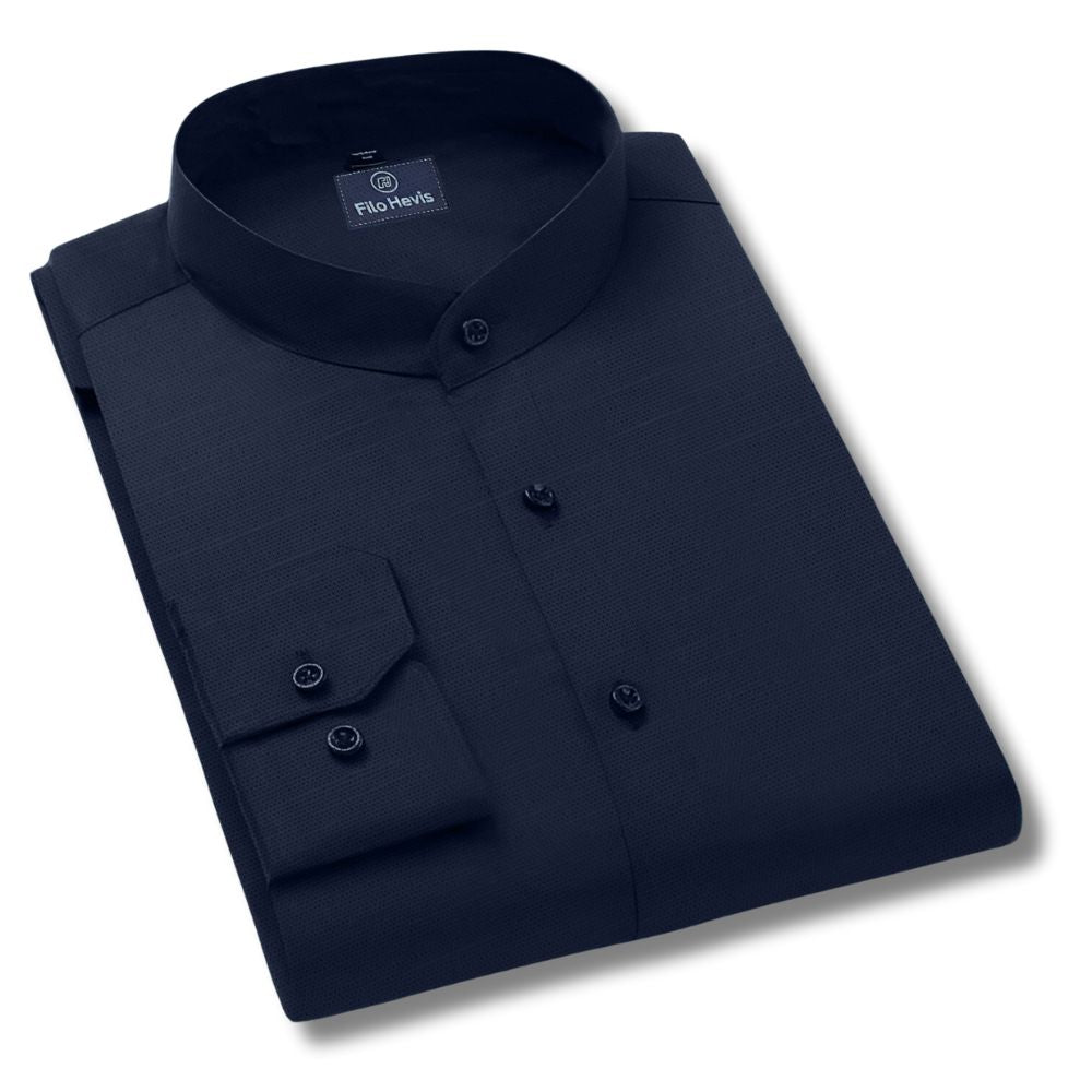 MEN’S CHINESE COLLAR SHIRT | FULL SLEEVE COTTON LINEN T-NECK SHIRT | NAVY BLUE COLOR