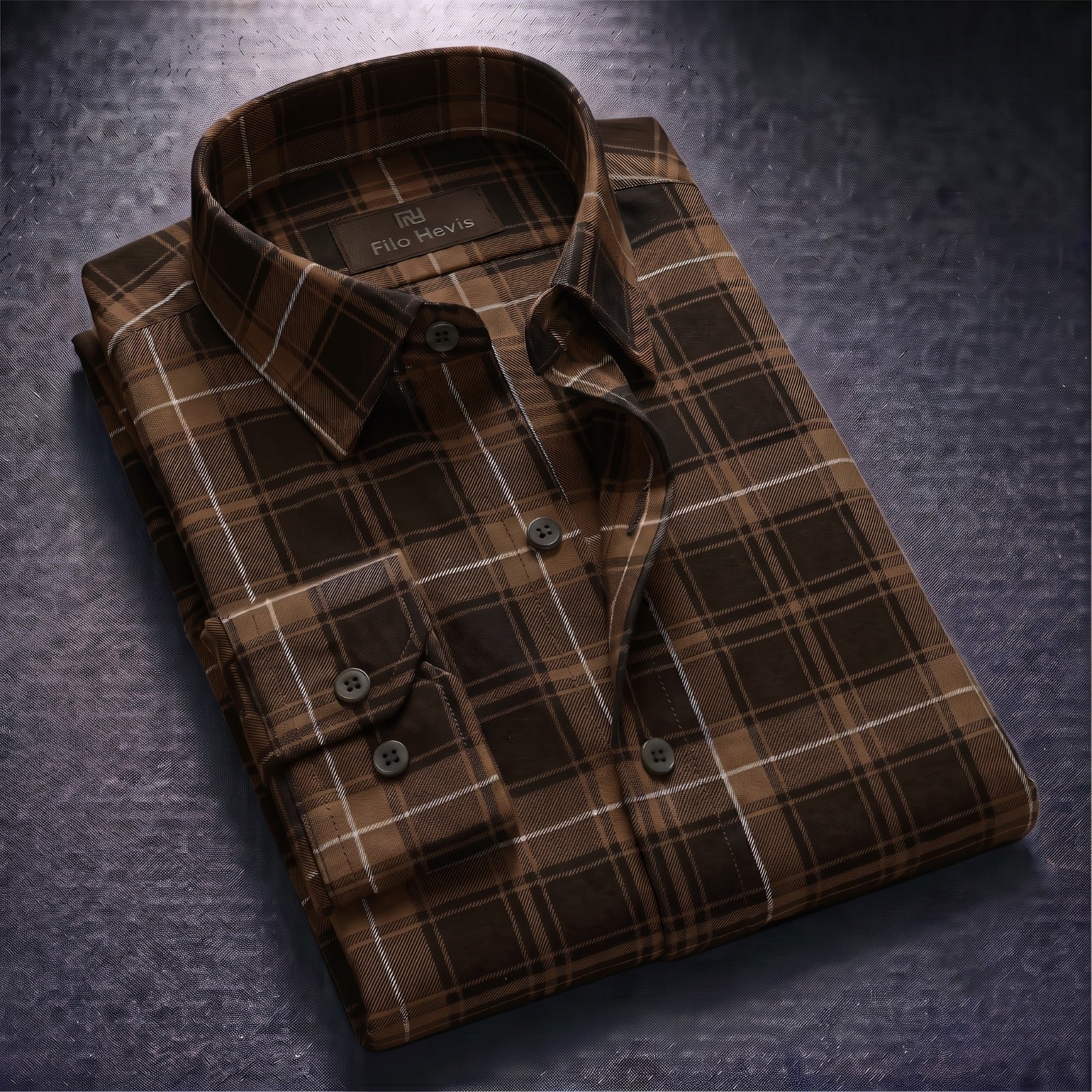 FORMAL COTTON CHECK SHIRTS FOR MEN - Brown Plaid (Long Sleeve)