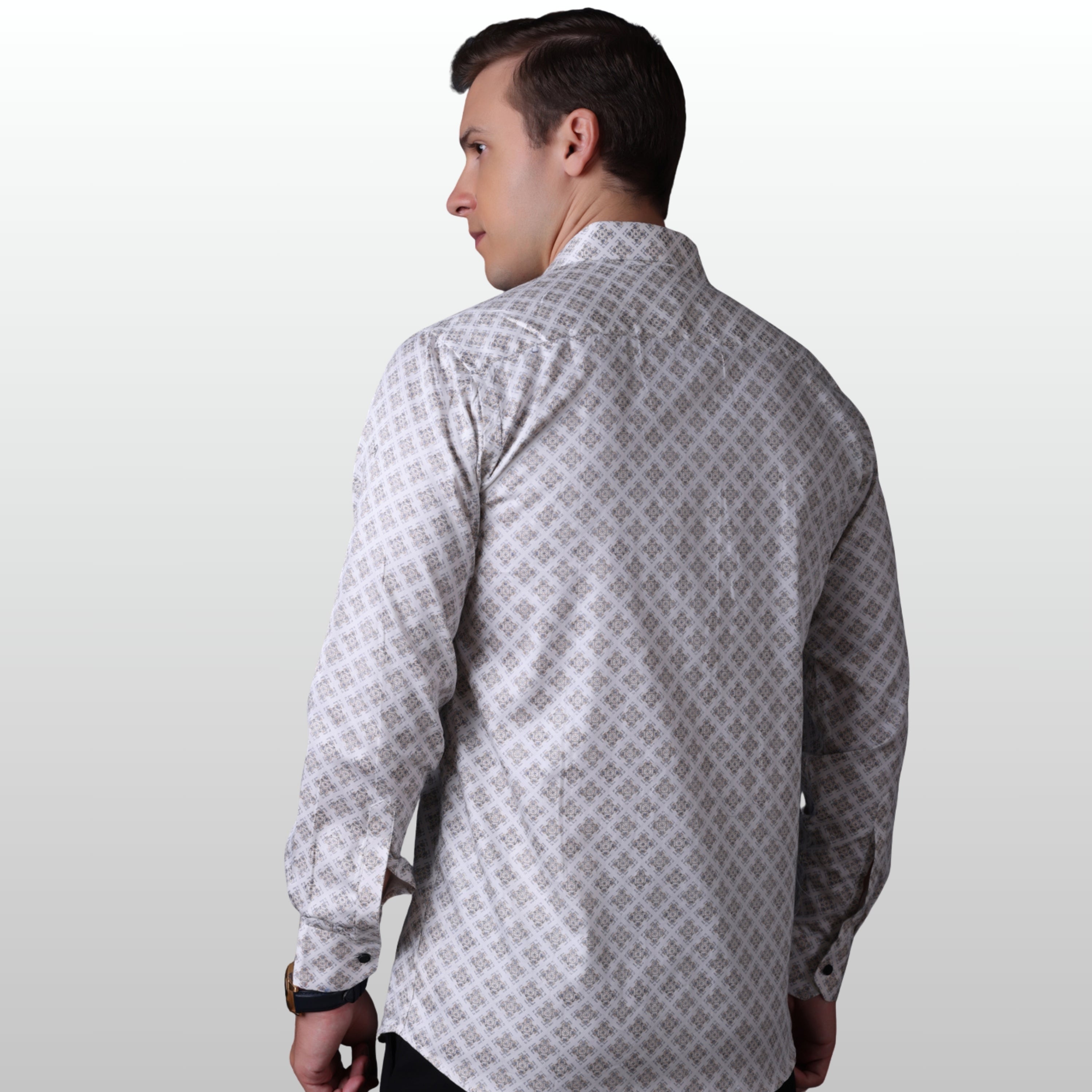 PRINTED SHIRTS | FORMAL & CASUAL SHIRTS FOR MEN | FILO HEVIS GEOMETRIC PRINTS SHIRT COLLECTION-Beige