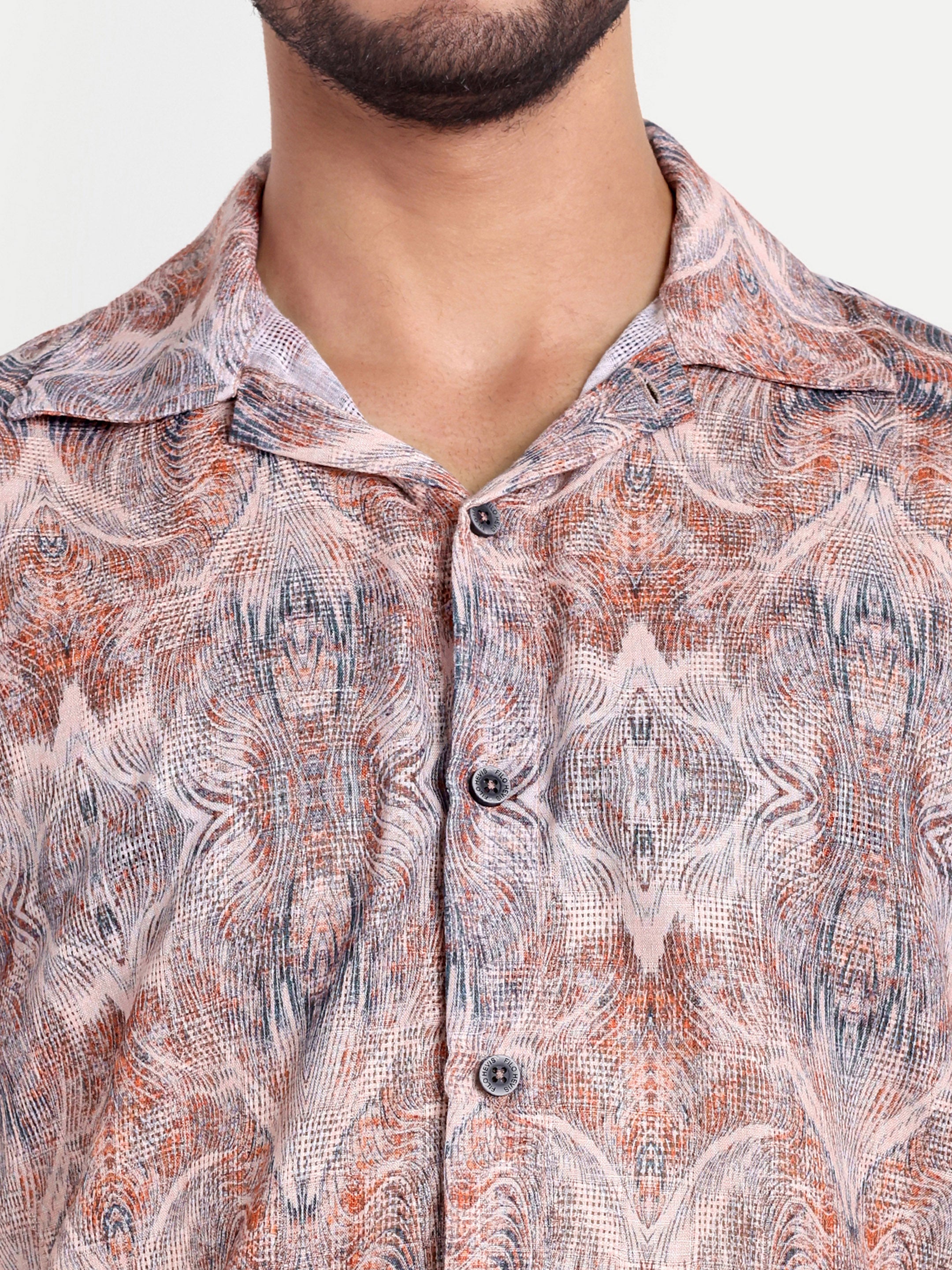 Blue Orange Printed Textured Half Shirt