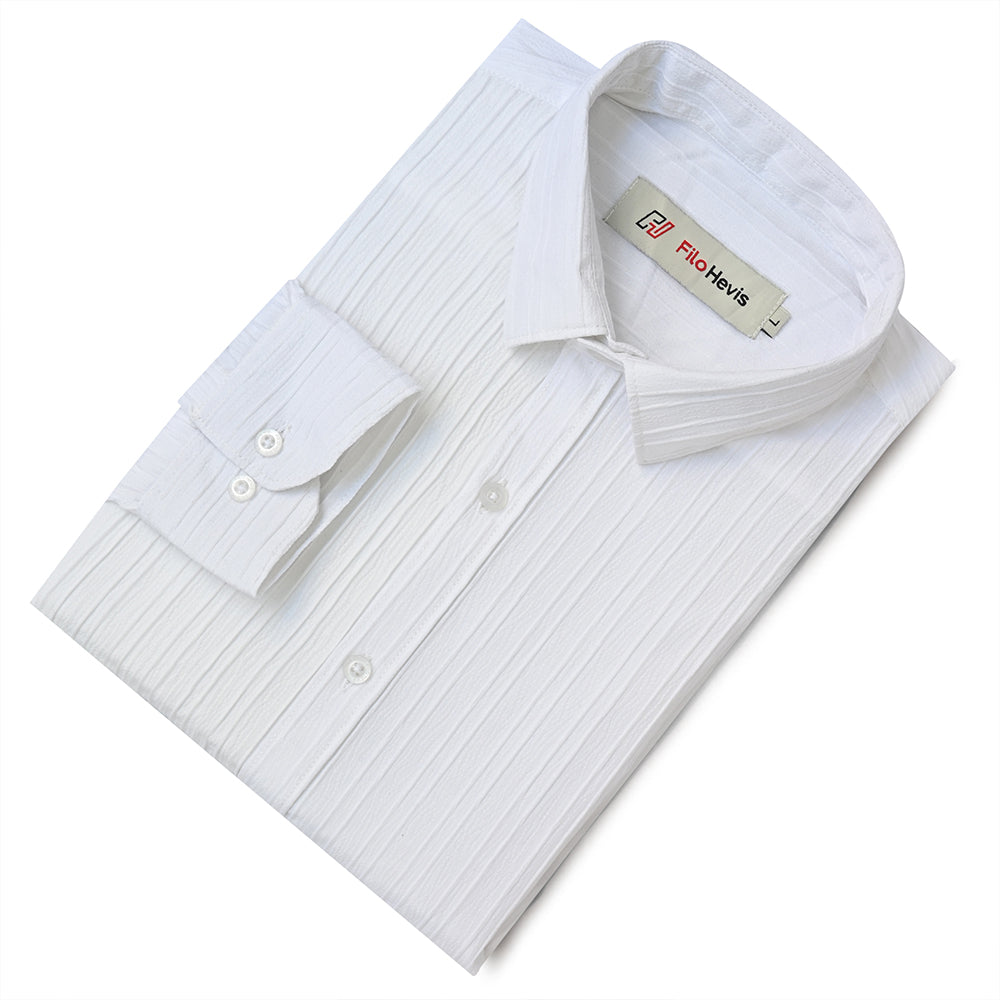 Crushed Self Stripe White Shirt