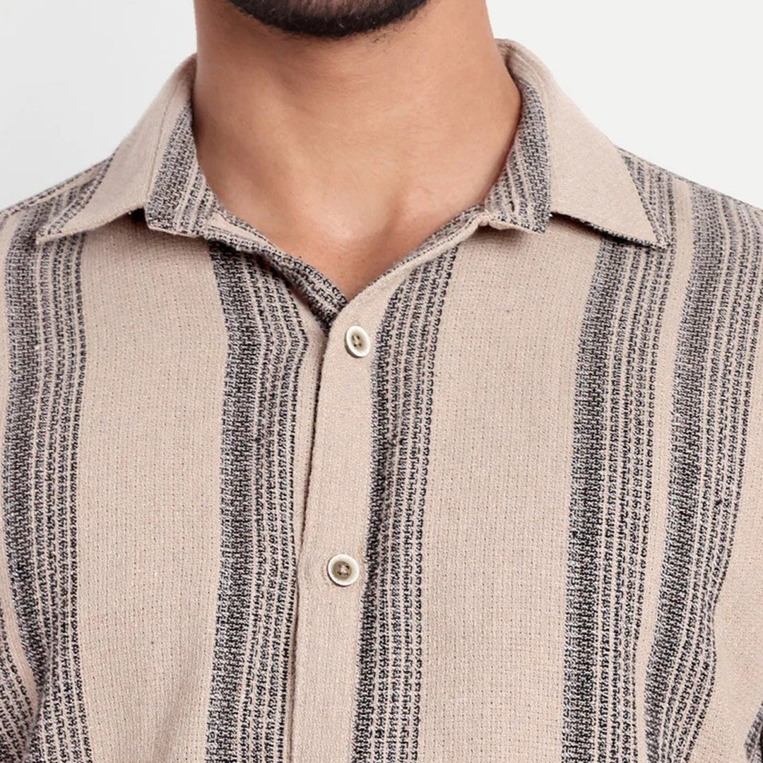 Stripes Coffee Brown Textured Shirt