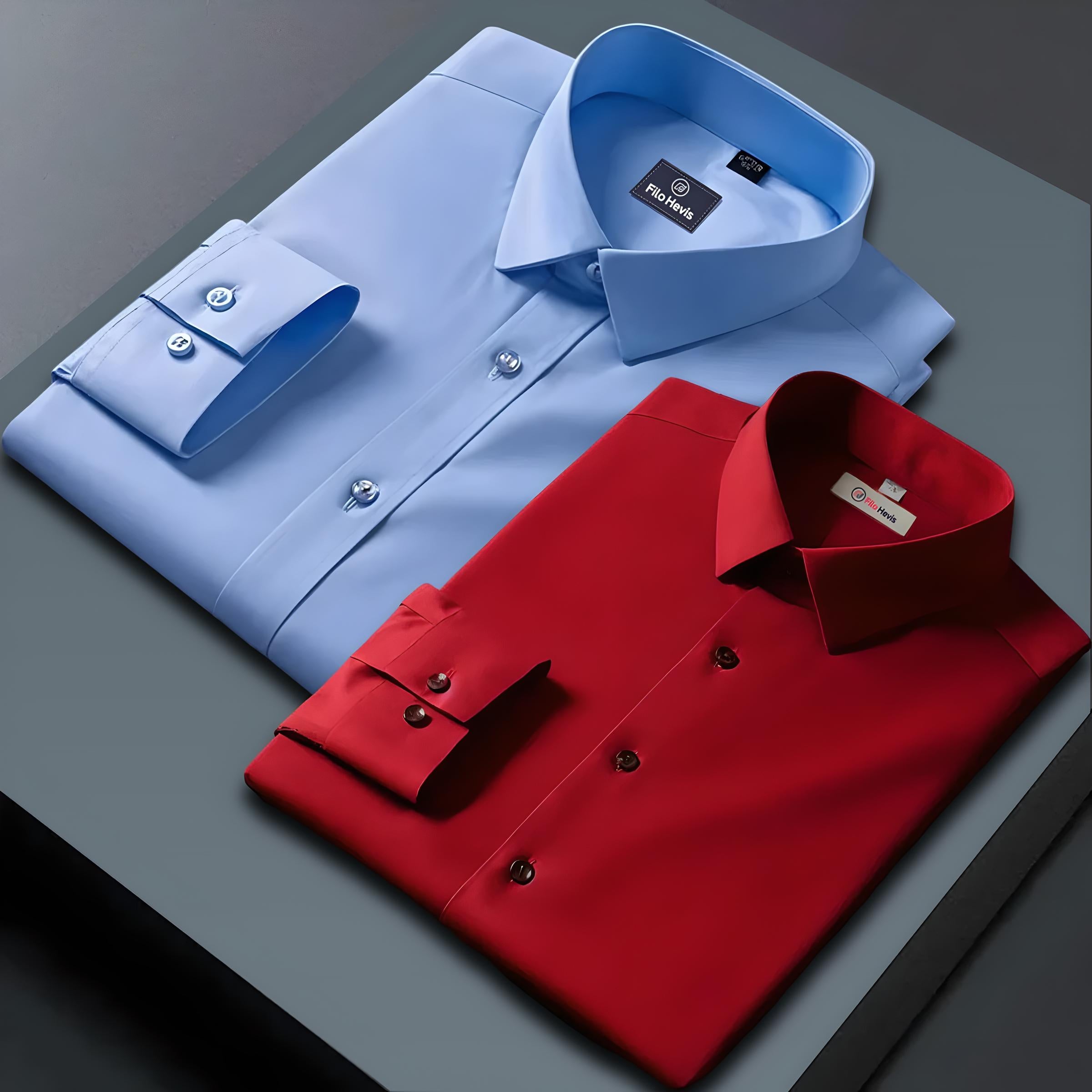 Combo of 2 Formal shirts Sky Blue & Red Colour