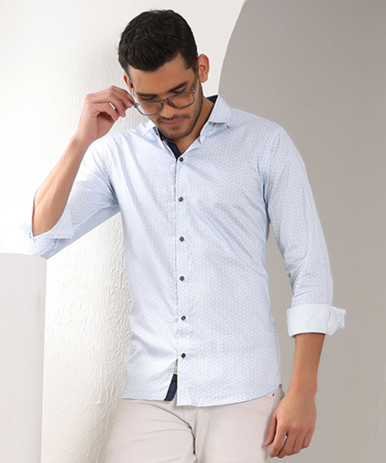 Geometrical Print Casual Shirt Light Blue