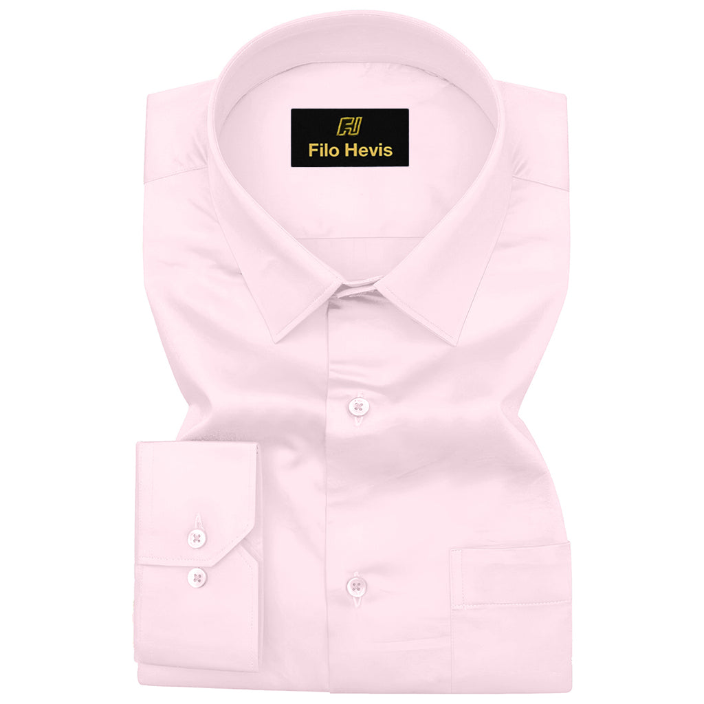 PLATINUM COTTON SATIN FORMAL SHIRT FOR MEN (Single Pocket)-Pink