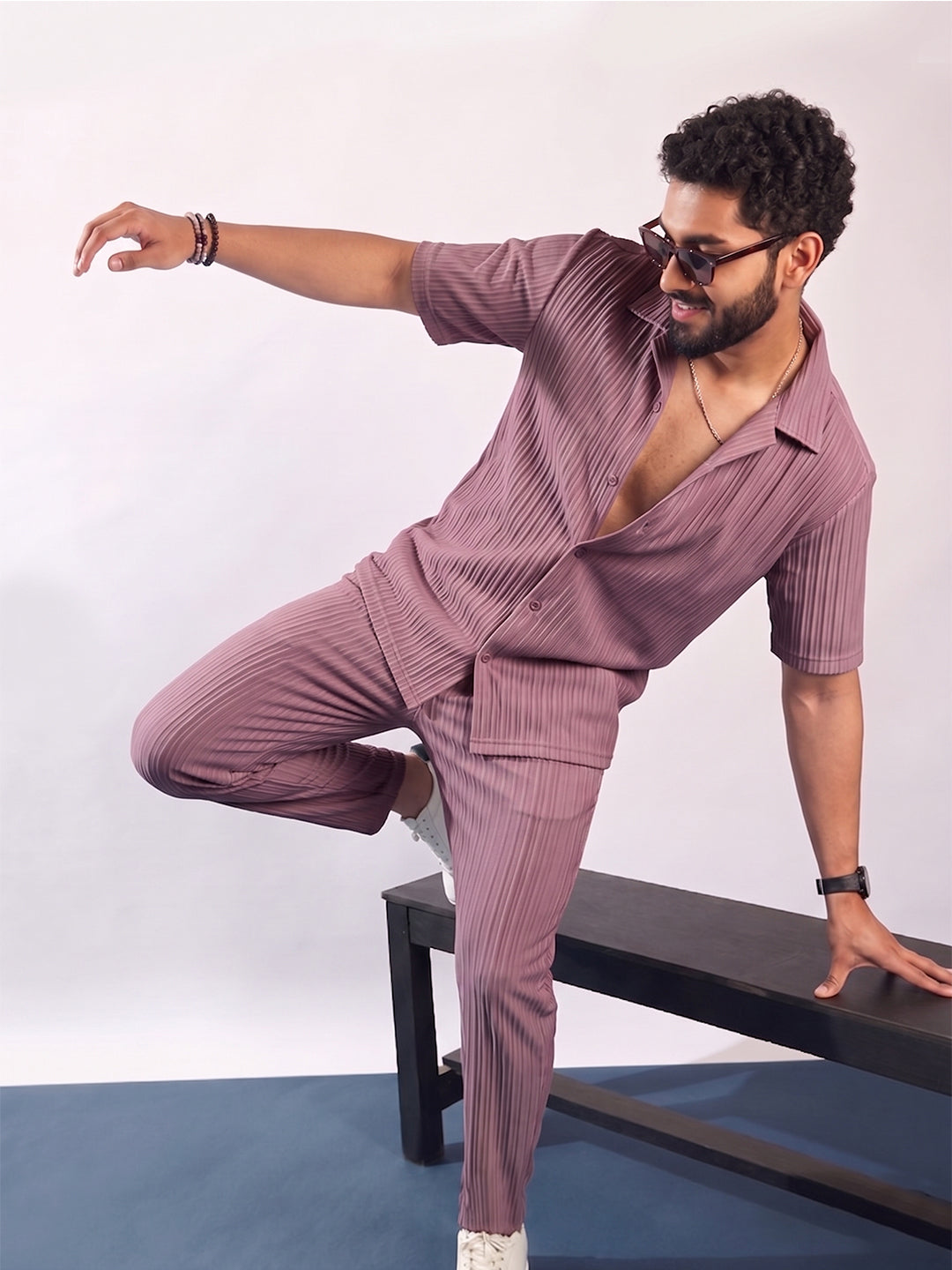 Men’s Light Onion Textured Co-Ord Set – Premium Relaxed Fit Shirt & Trouser Set