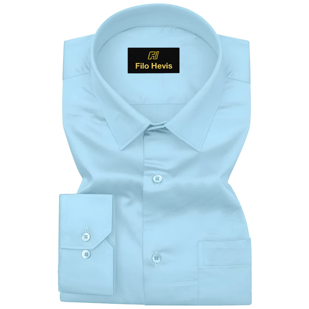 PLATINUM COTTON SATIN FORMAL SHIRT FOR MEN (Single Pocket)-Sky Blue