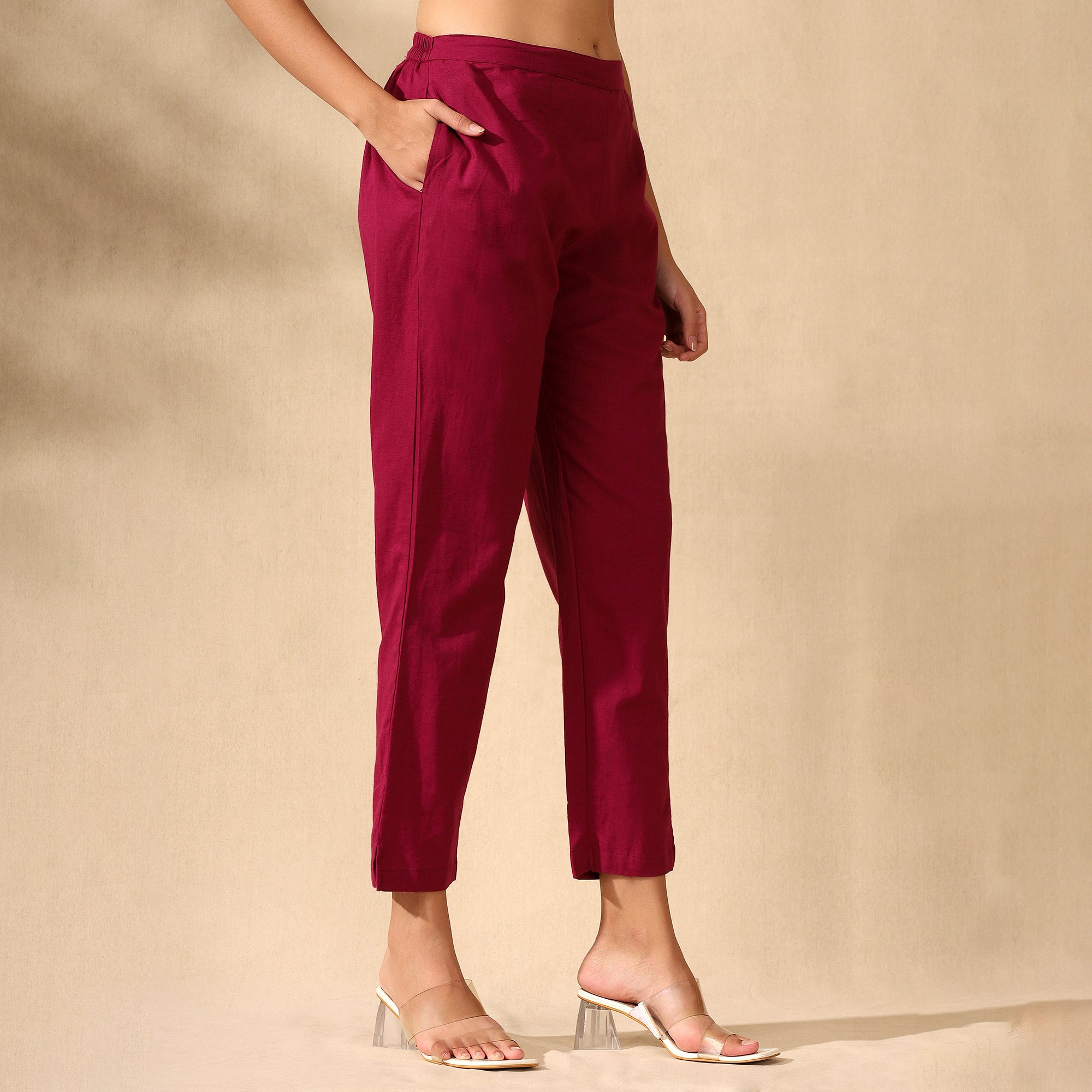 Floral Embroidered Pure Cotton Shirt With Trousers Maroon Co-ord Set