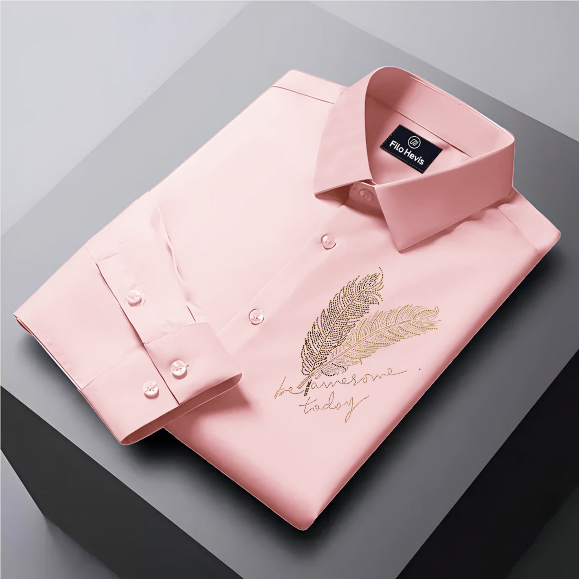 PARTY SHIRTS FOR MEN | PREMIUM SHIRTS | CLUB SHIRTS Feather Embroidery-Pink