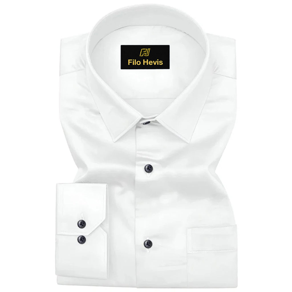 PLATINUM COTTON SATIN FORMAL SHIRT FOR MEN (Single Pocket)-White