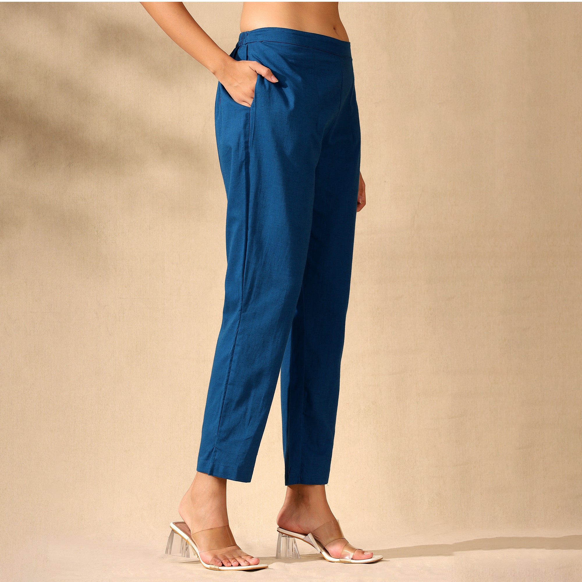 Floral Embroidered Pure Cotton Shirt With Trousers Blue Co-ord Set