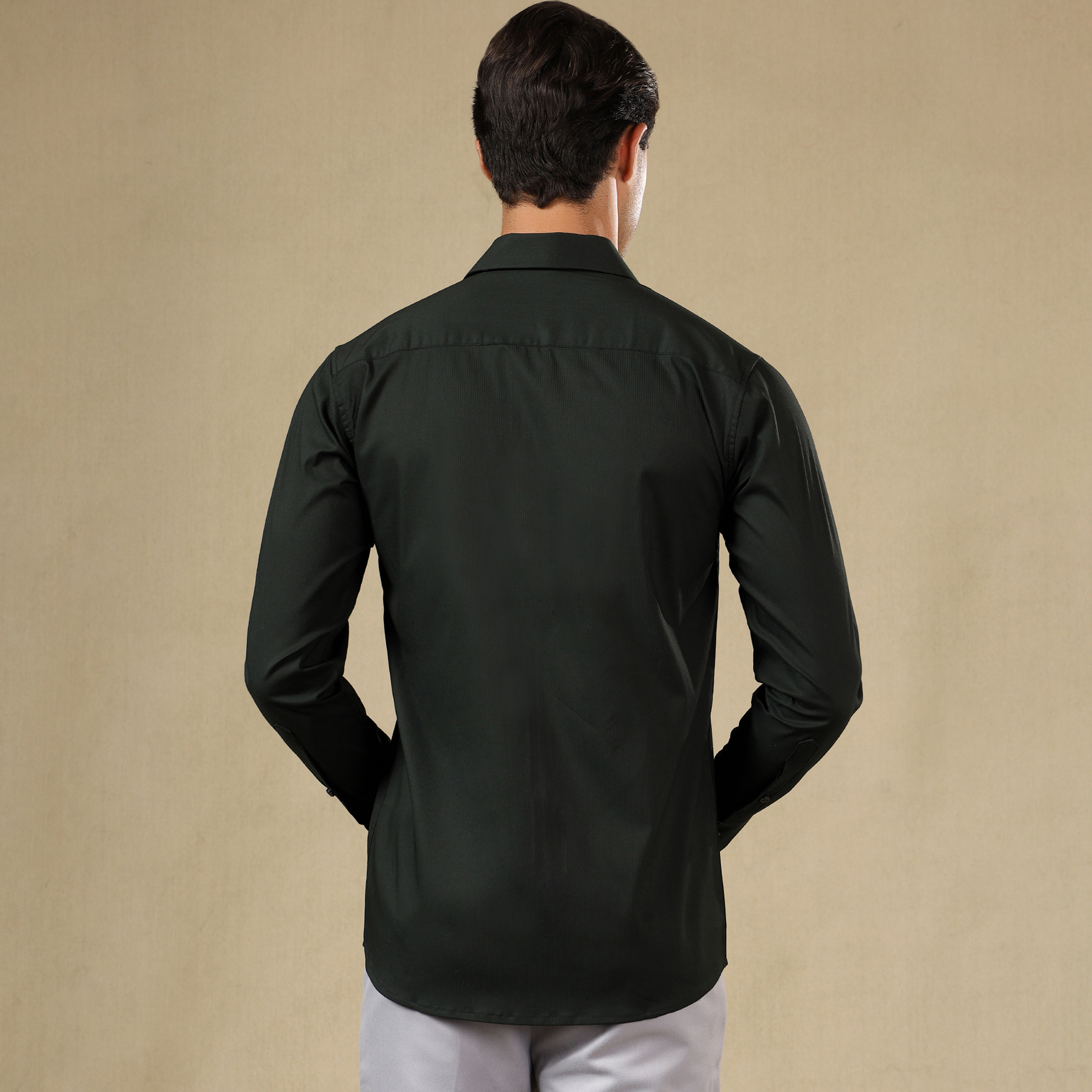 Premium SELF SHIRTS FOR MEN - Textured Formal Shirts Collection | Professional Office Wear | Modern Man’s Self-Striped Statement Shirt-DARK GREEN