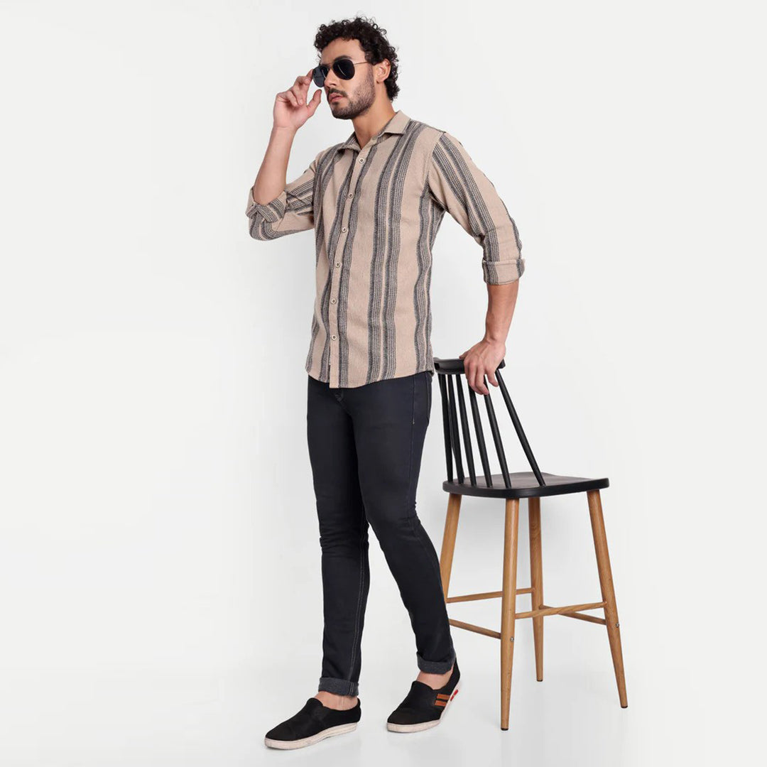 Stripes Coffee Brown Textured Shirt