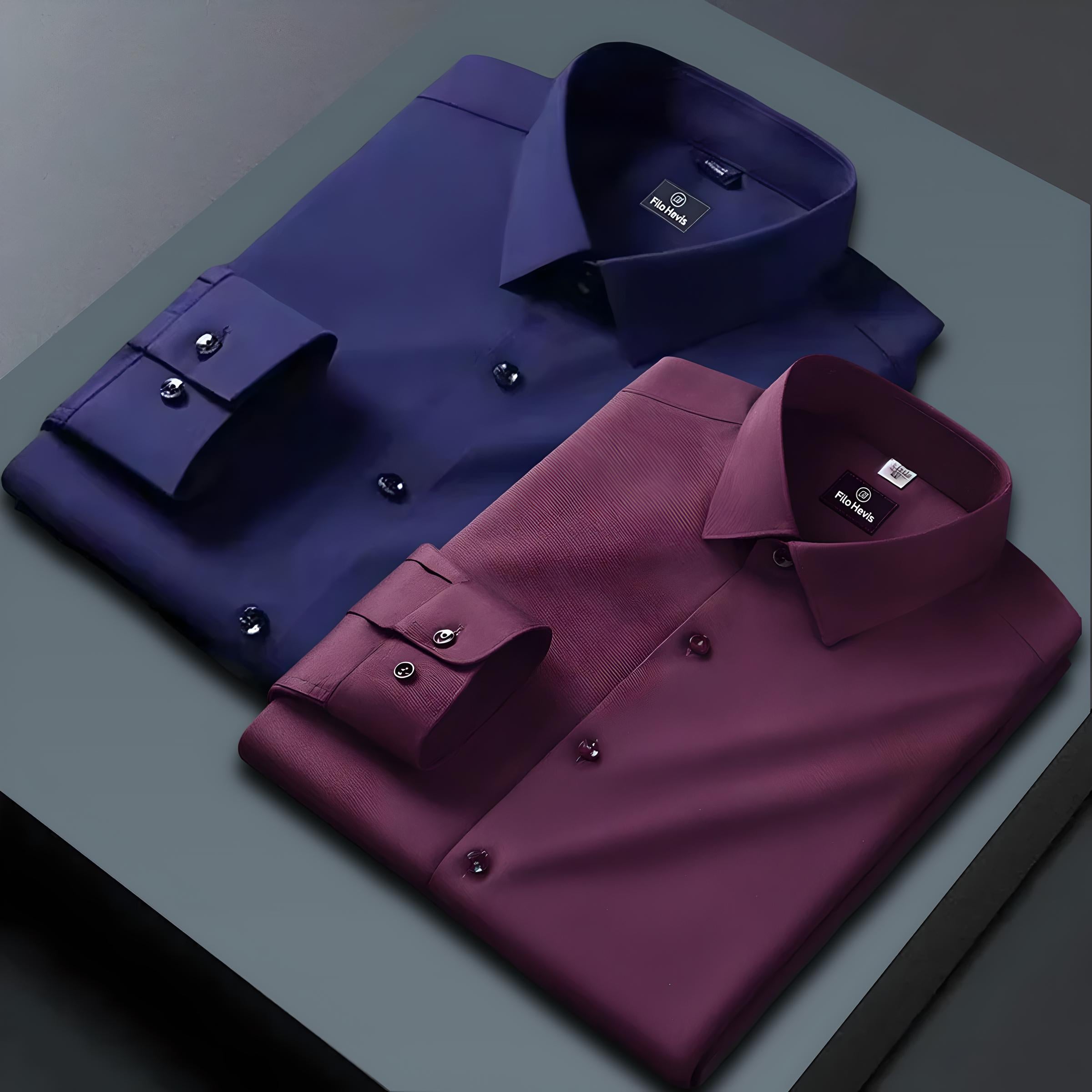 Combo of 2 Formal shirts Navy Blue & Wine Colour