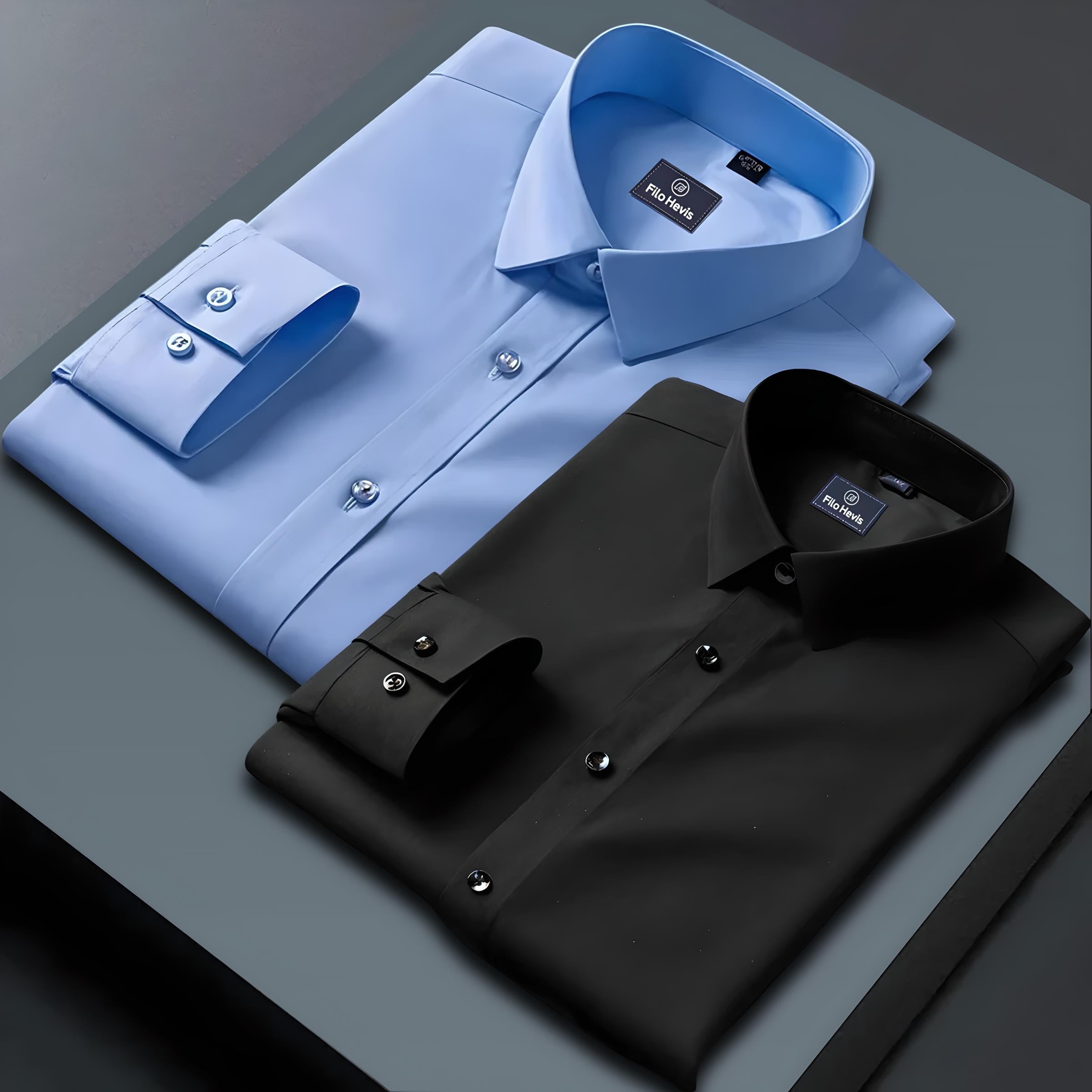 Combo of 2 Formal shirts Sky Blue & Black Colour