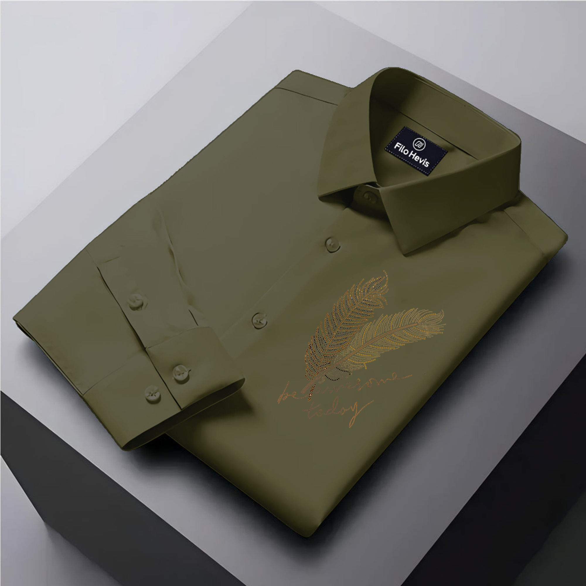 PARTY SHIRTS FOR MEN | PREMIUM SHIRTS | CLUB SHIRTS Feather Embroidery-Mehndi Green