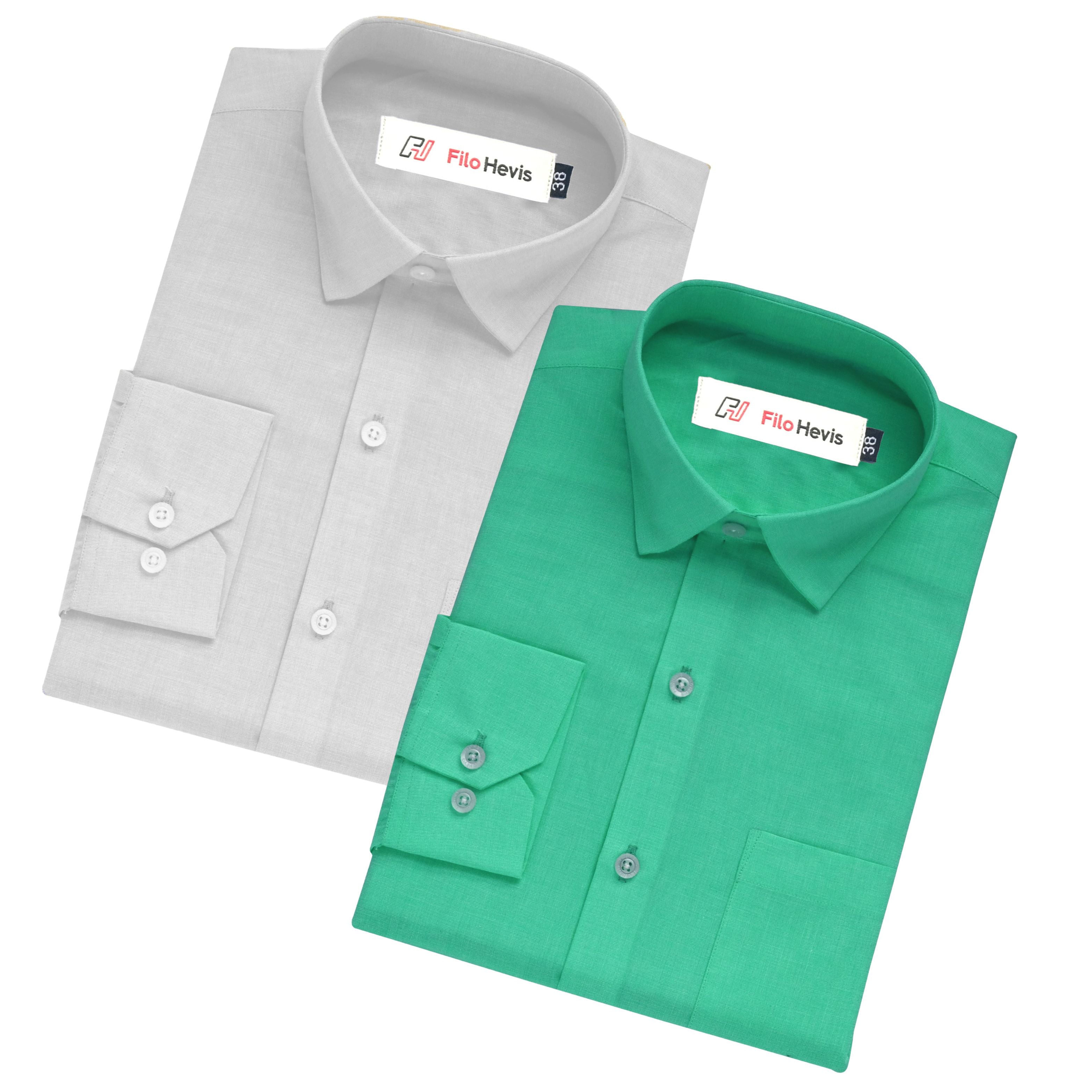 Combo of 2 Filafil Fabric Regular Fit Formal Shirts – White & Green (Single Pocket)