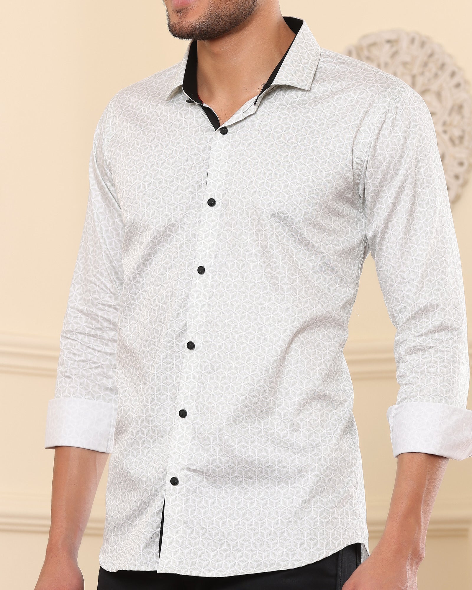 Geometrical Print Casual Shirt White color