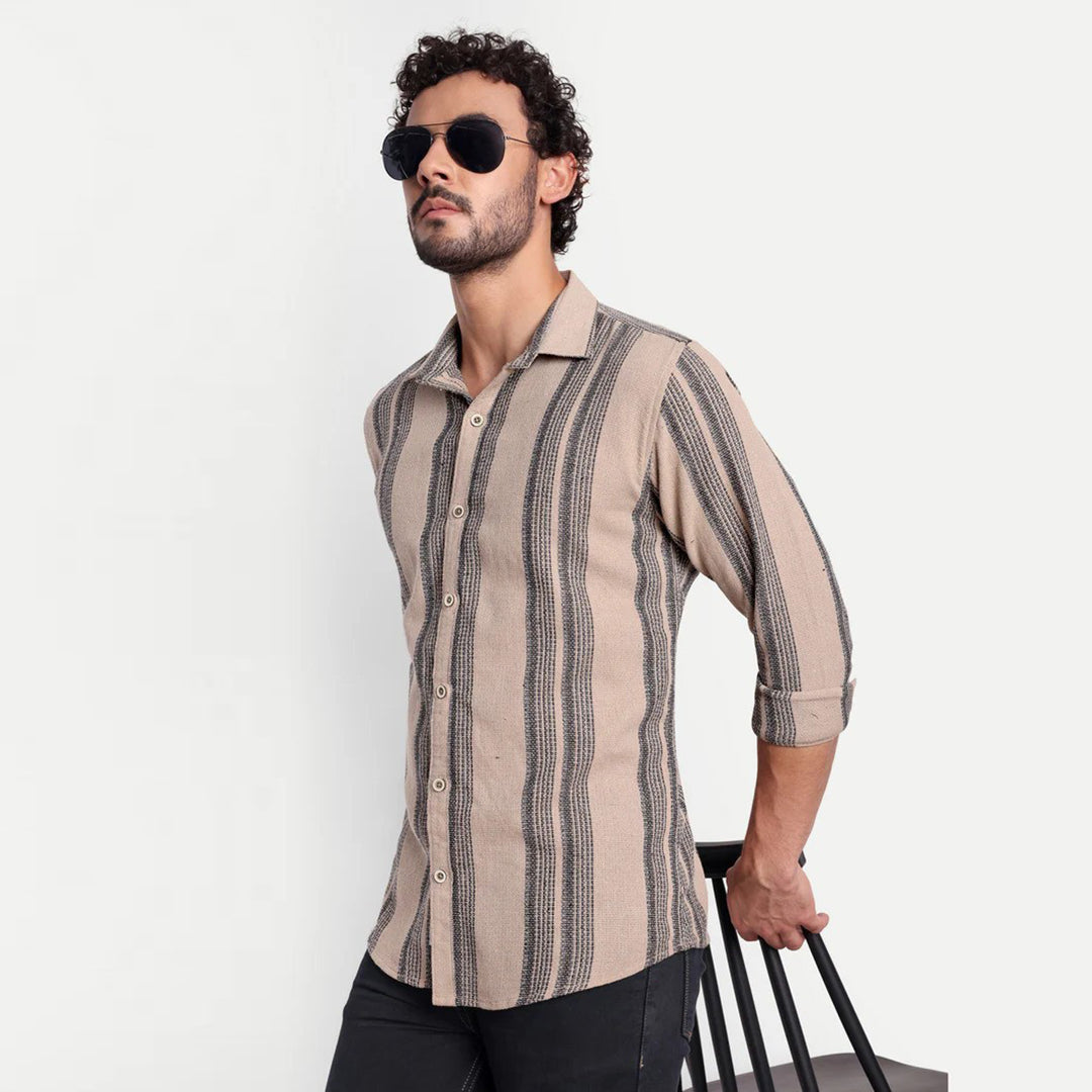 Stripes Coffee Brown Textured Shirt