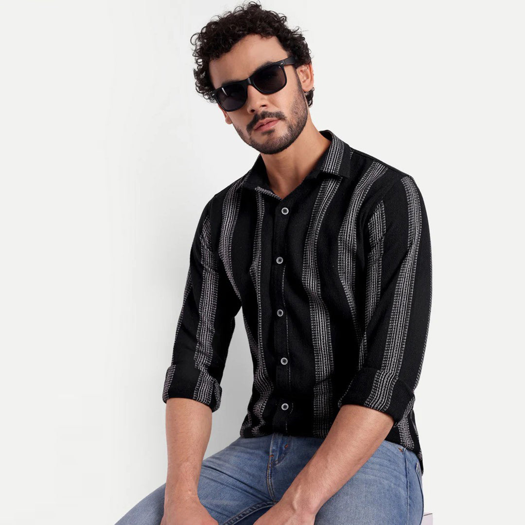 Stripes Black Textured Shirt