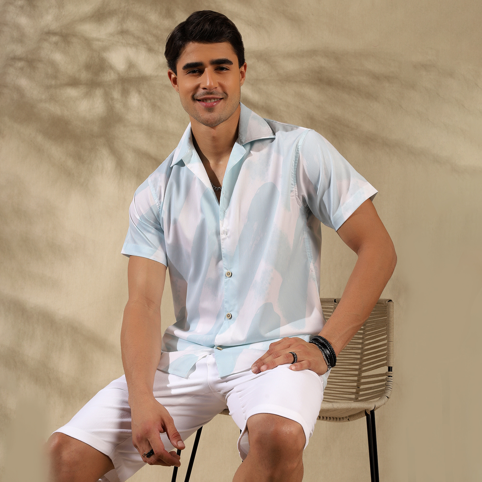 SEA GREEN HALF CASUAL PRINTED COTTON SHIRT REGULAR FIT FOR MEN