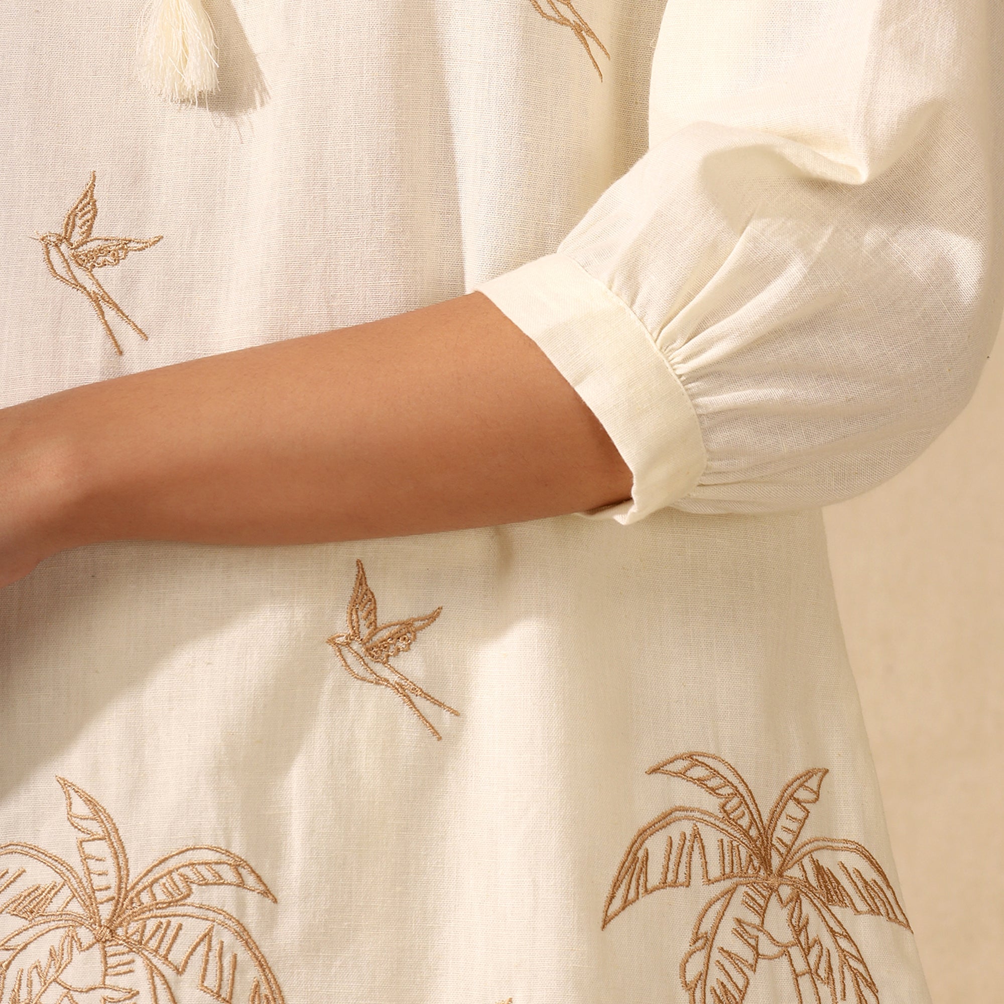 Embroidered Pure Cotton Tunic With Trousers Cream Co-ord Set