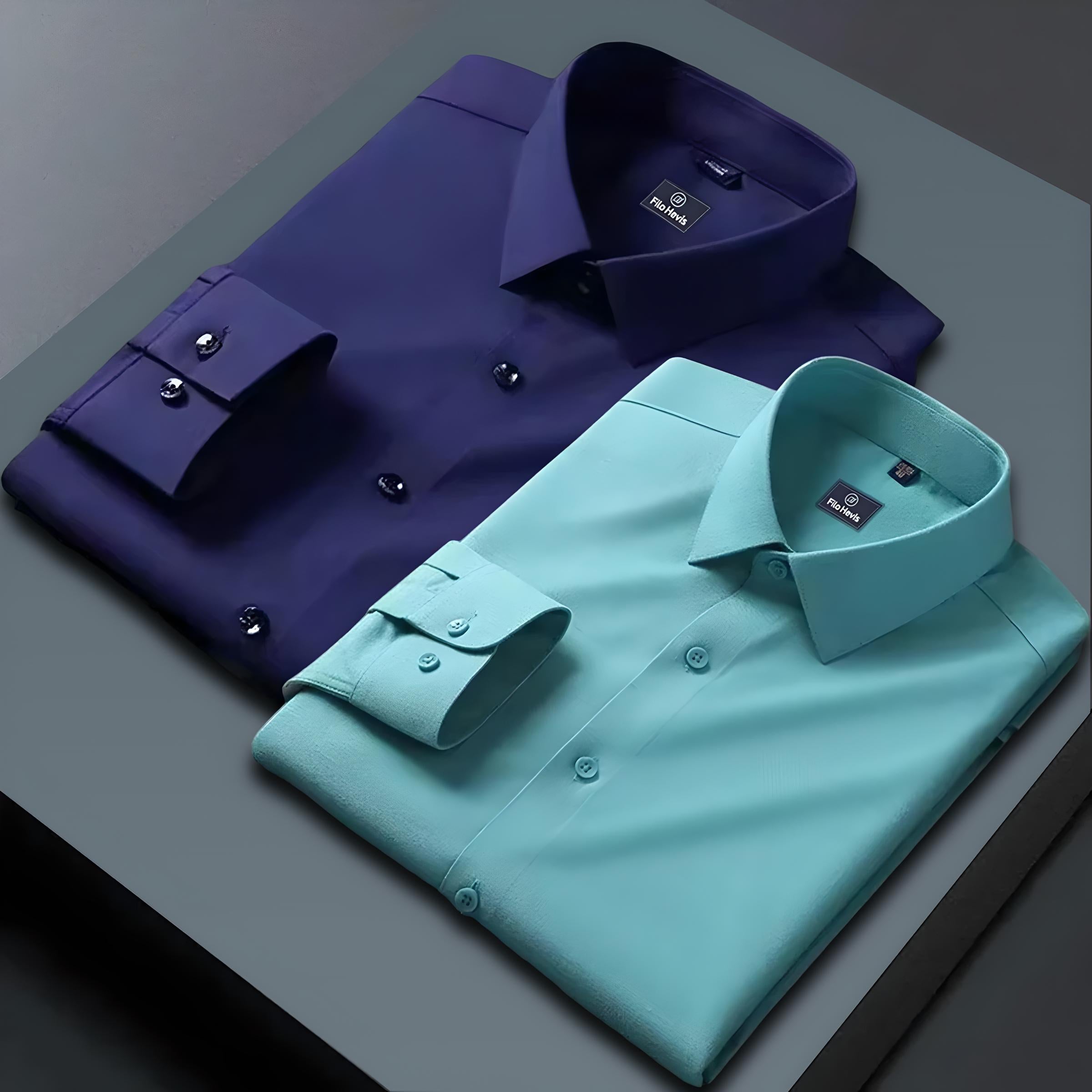 Combo of 2 Formal shirts Navy Blue & Sea Green Colour