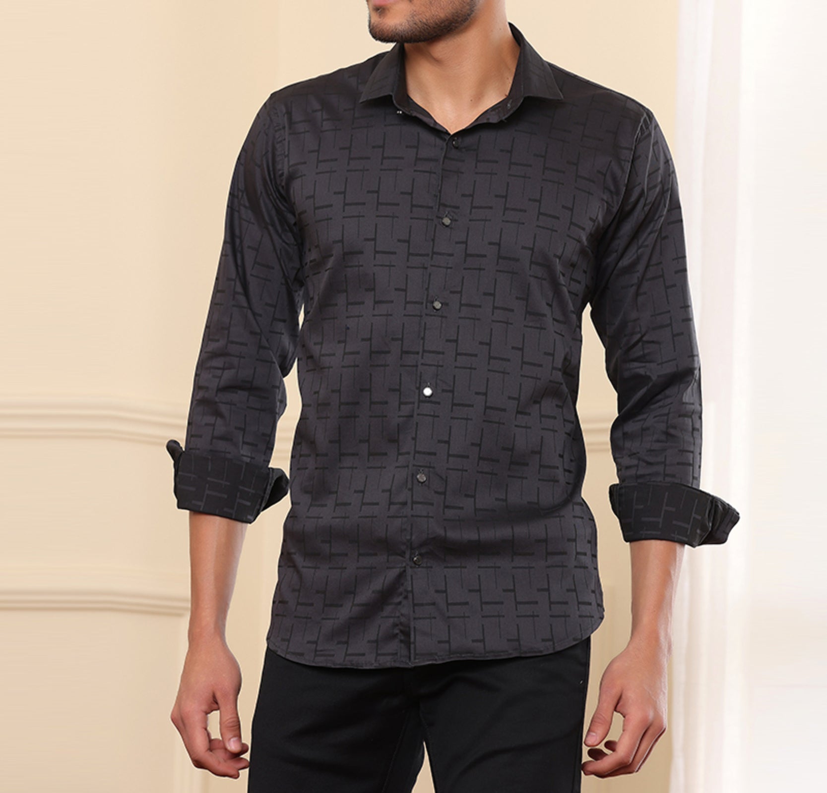 Printed Formal Shirt Black color