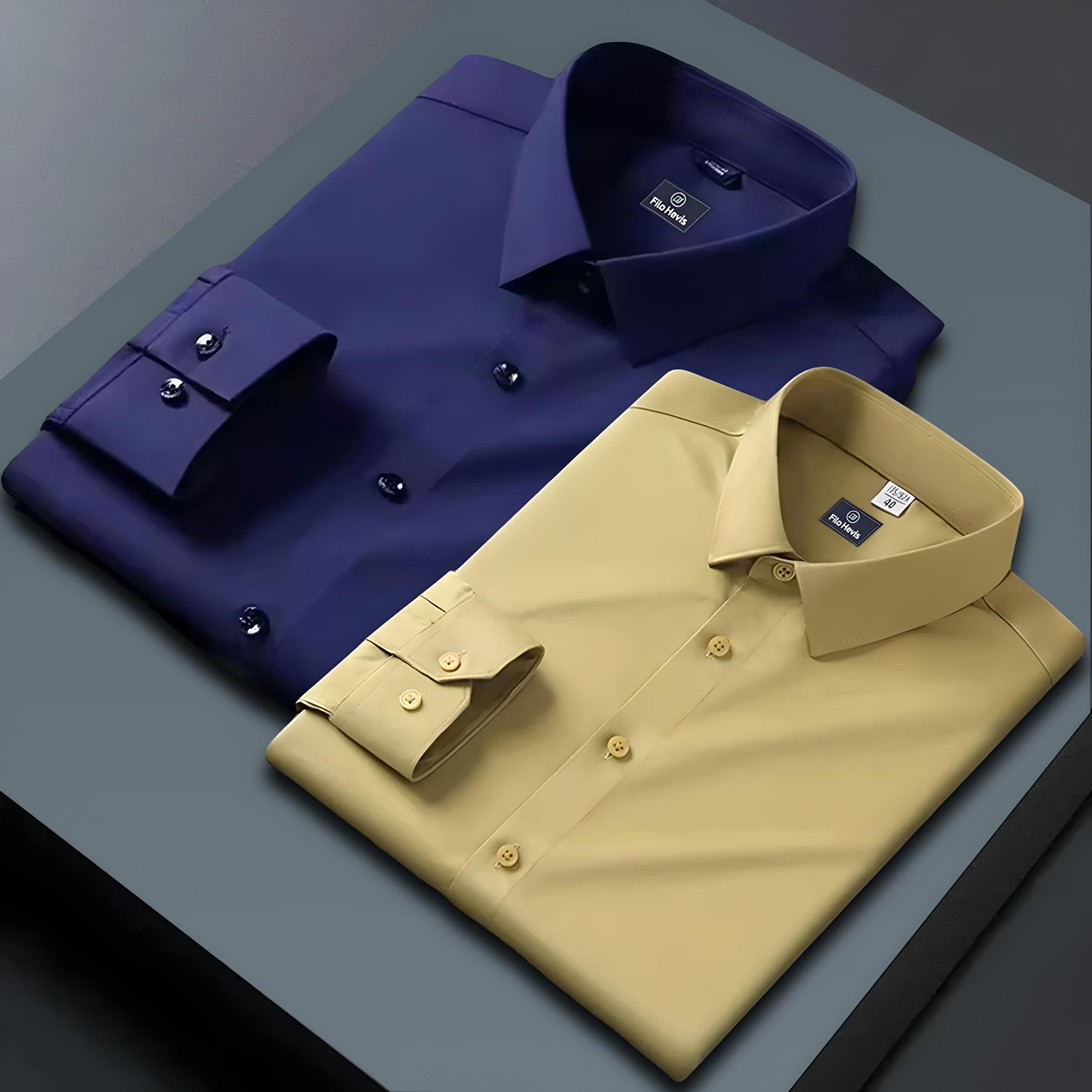 Combo of 2 Formal shirts Navy Blue & Yellow Colour