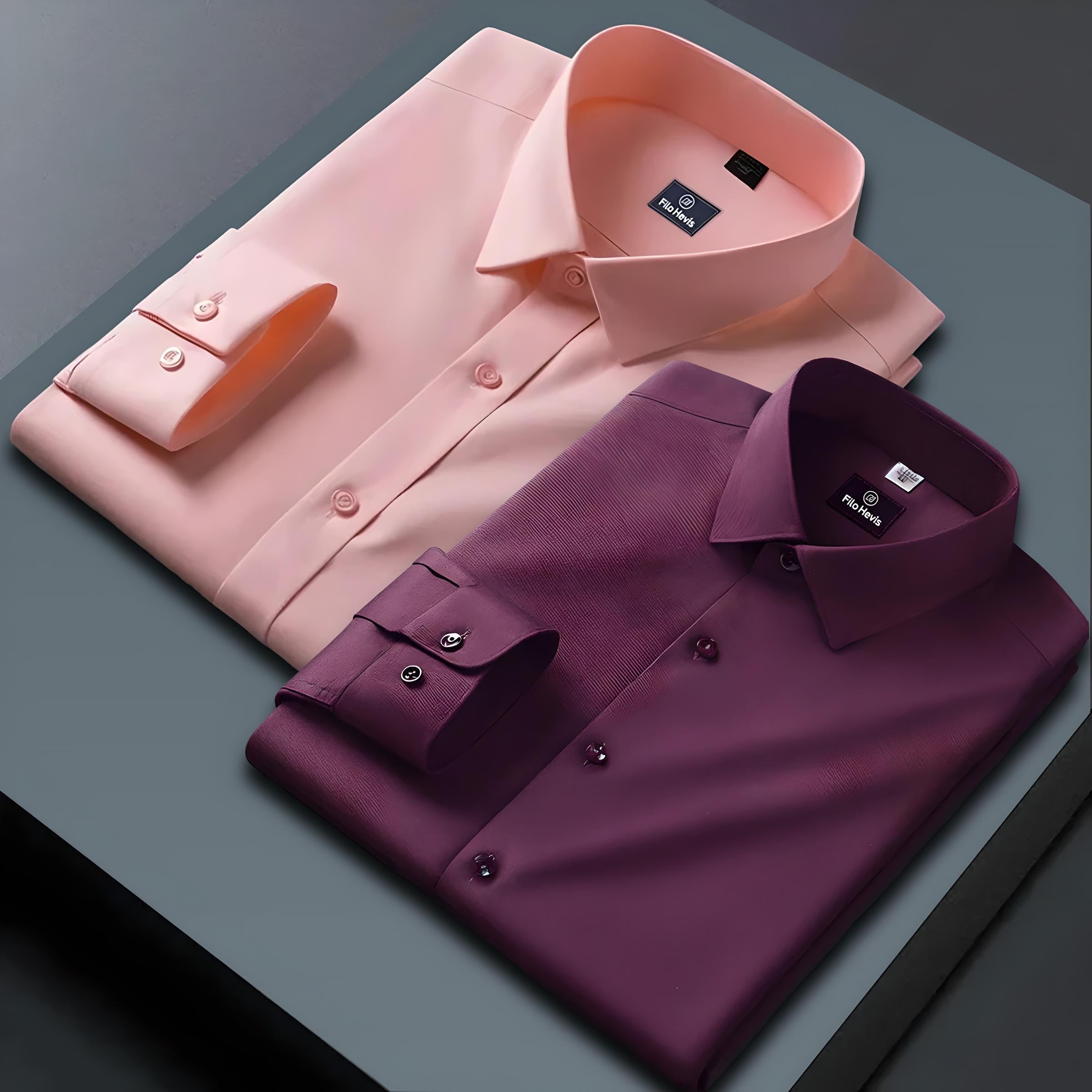 Combo of 2 Formal shirts Peach & Wine Colour