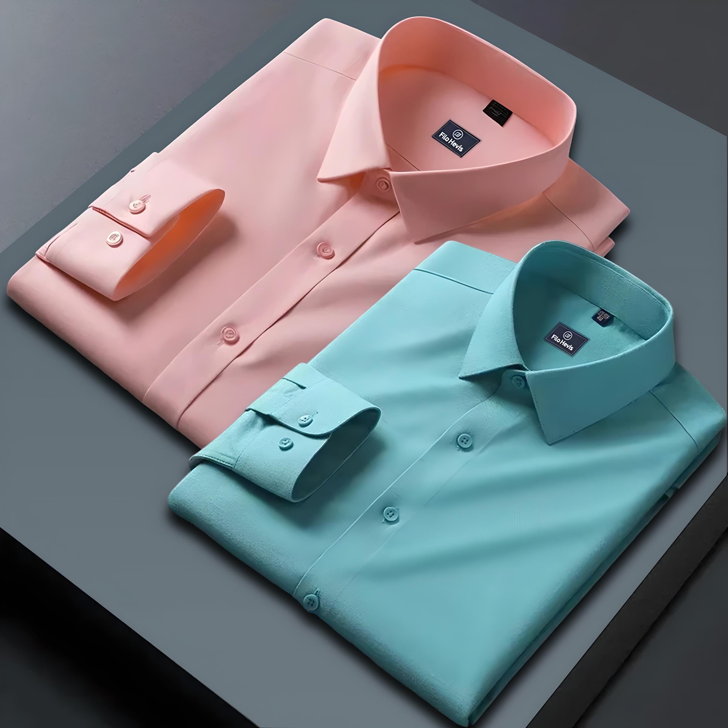 Combo of 2 Formal shirts Peach & Sea Green Colour