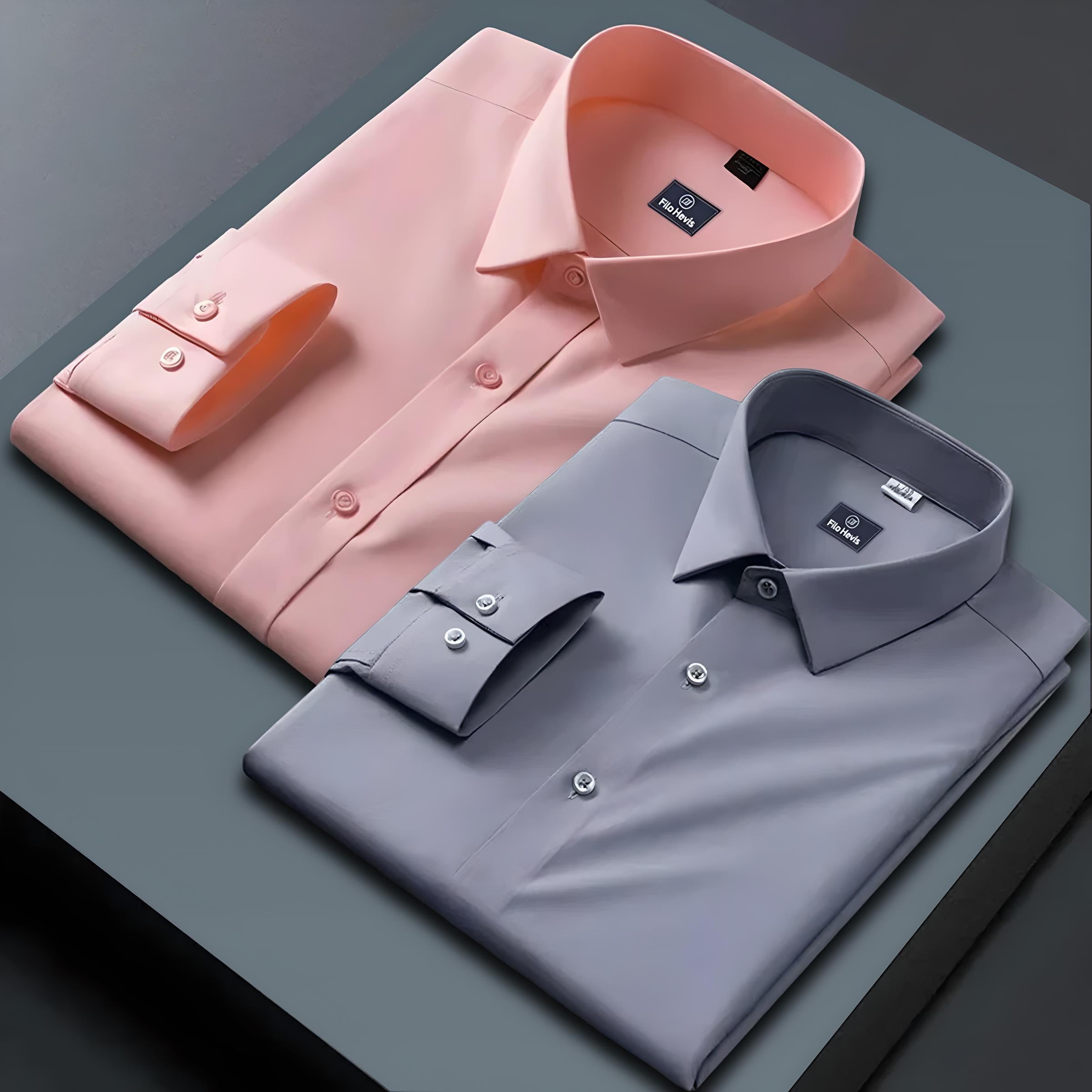 Combo of 2 Formal shirts Peach & Light Grey Colour