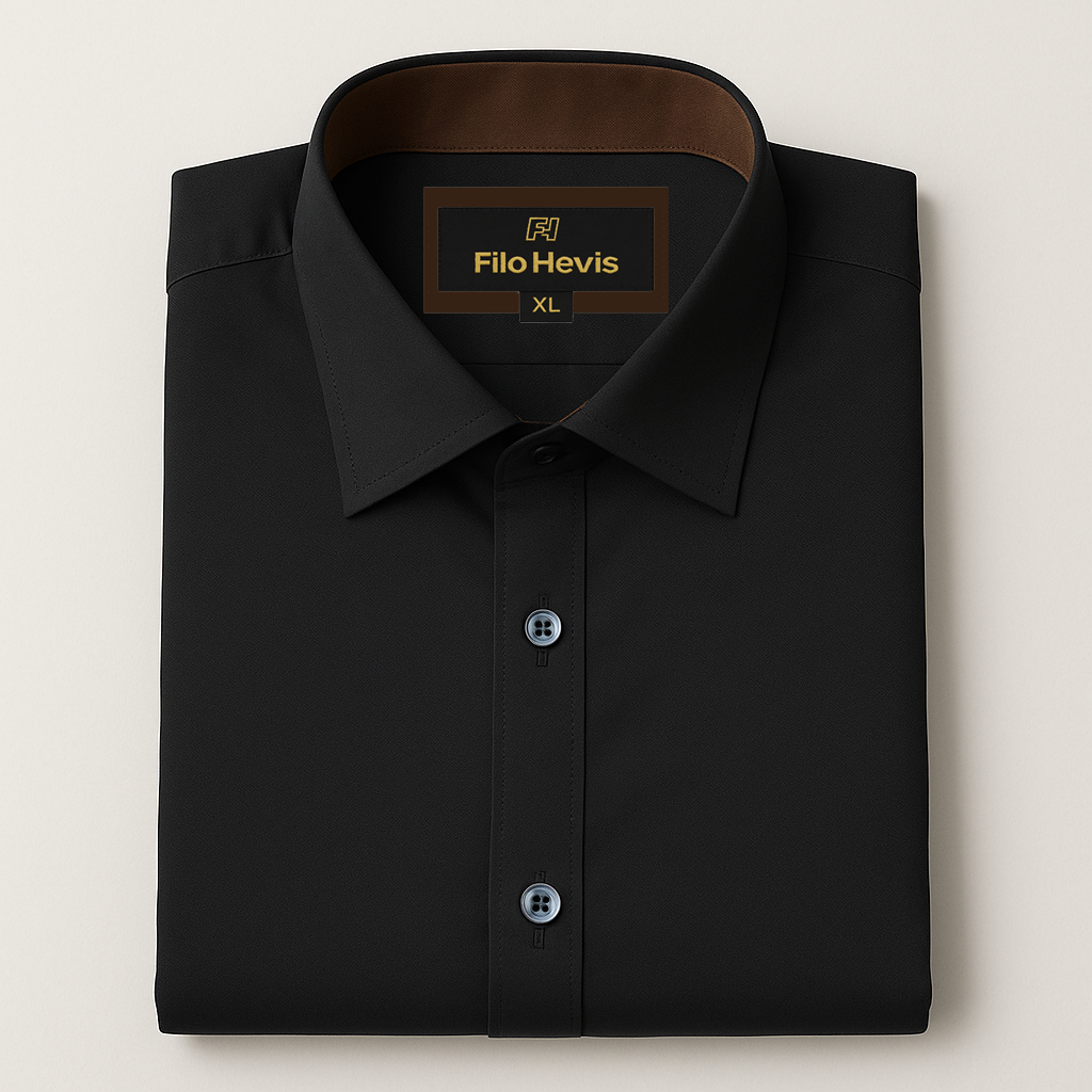 Men’s Premium Black Shirt | Spread Collar | Comfort-Stretch Fabric | Contrast Inner Collar / Cuff
