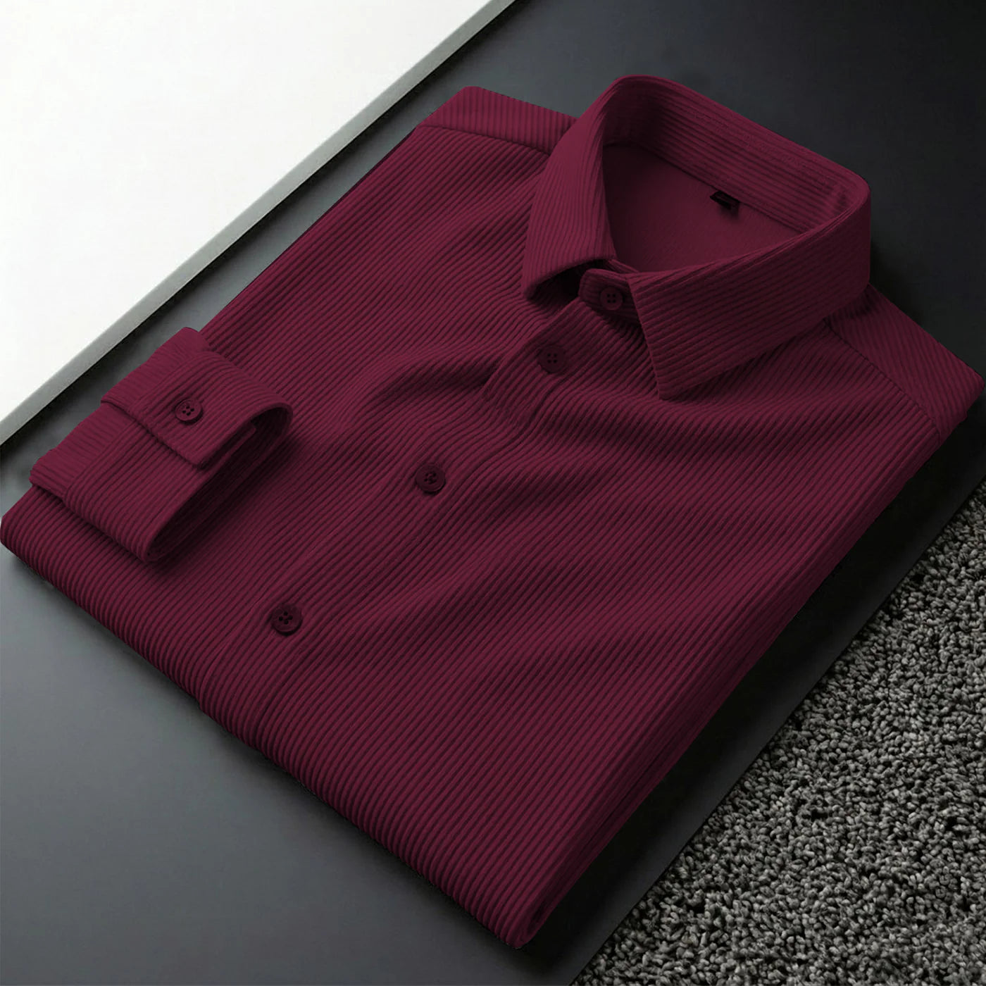 Wine Self Cord Casual Shirt