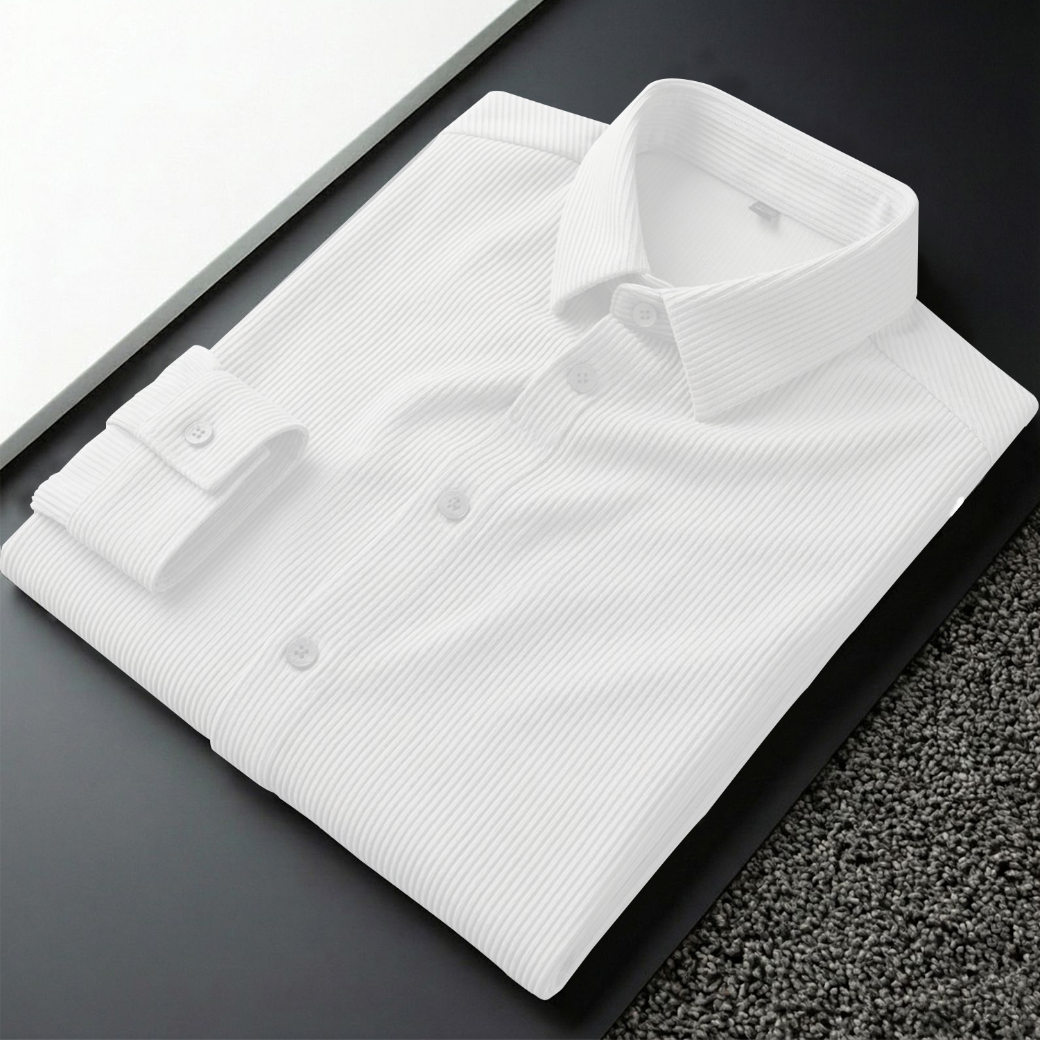 Corduroy Inspired Self-Cord Casual Shirts for Men Blended Fabric - White