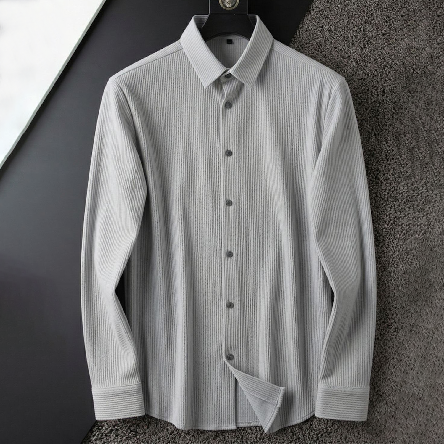 Corduroy Inspired Self-Cord Casual Shirts for Men Blended Fabric - Light Grey