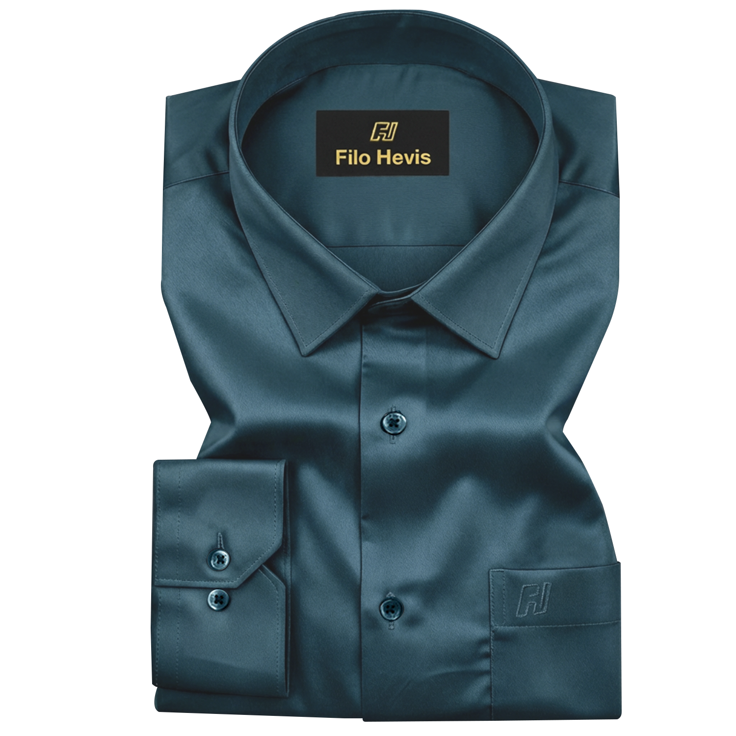 PLATINUM COTTON SATIN FORMAL SHIRT FOR MEN (Single Pocket)-Teal Blue